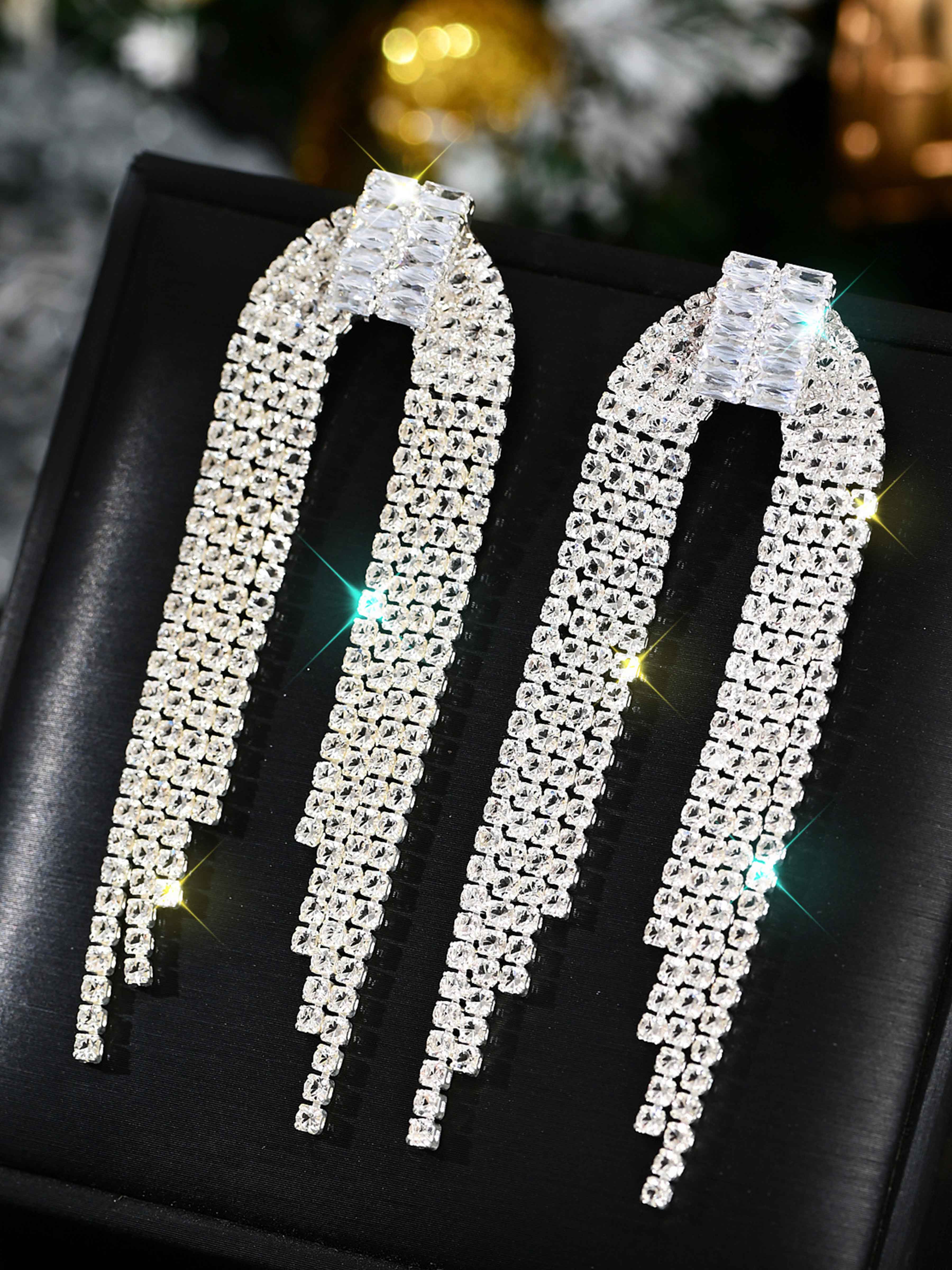 Unique Exquisite Rhinestones Long Earrings