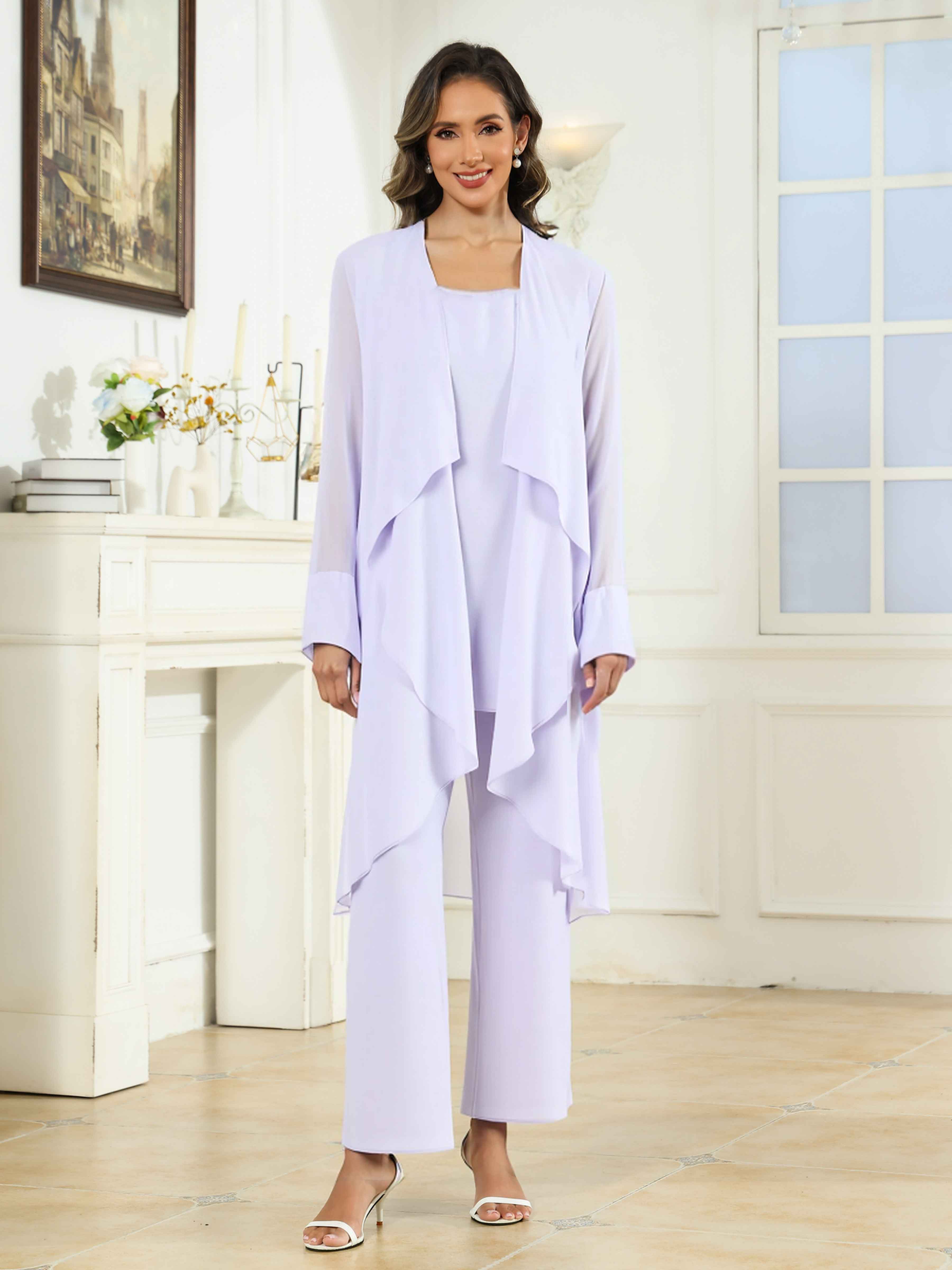 Valencia Modest 3 Pieces Chiffon Mother of the Bride&Groom Jumpsuit/Pantsuit