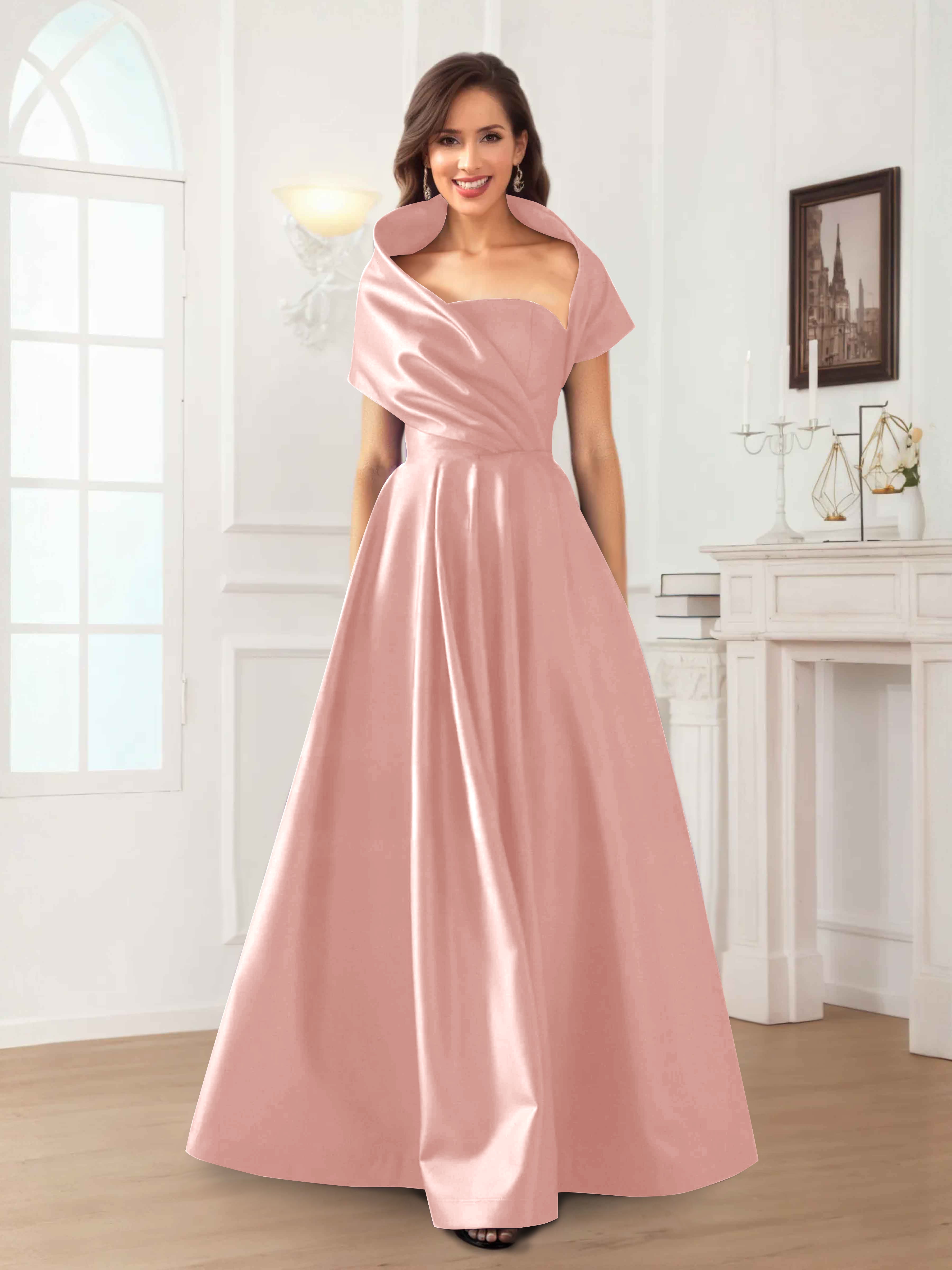 Valeska Refined A-Line Off the Shoulder Long Satin Mother Of The Bride Dresses