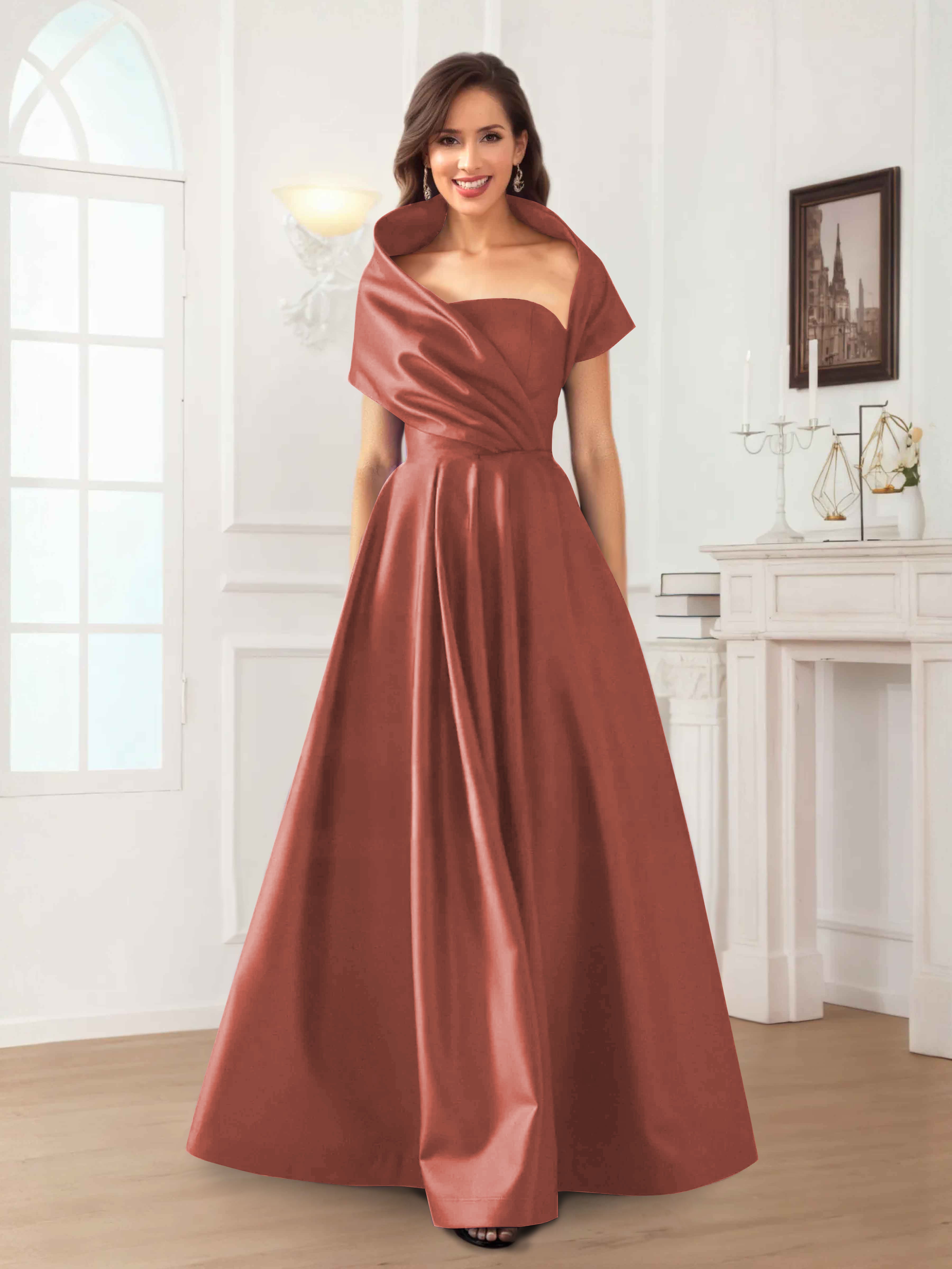 Valeska Refined A-Line Off the Shoulder Long Satin Mother Of The Bride Dresses