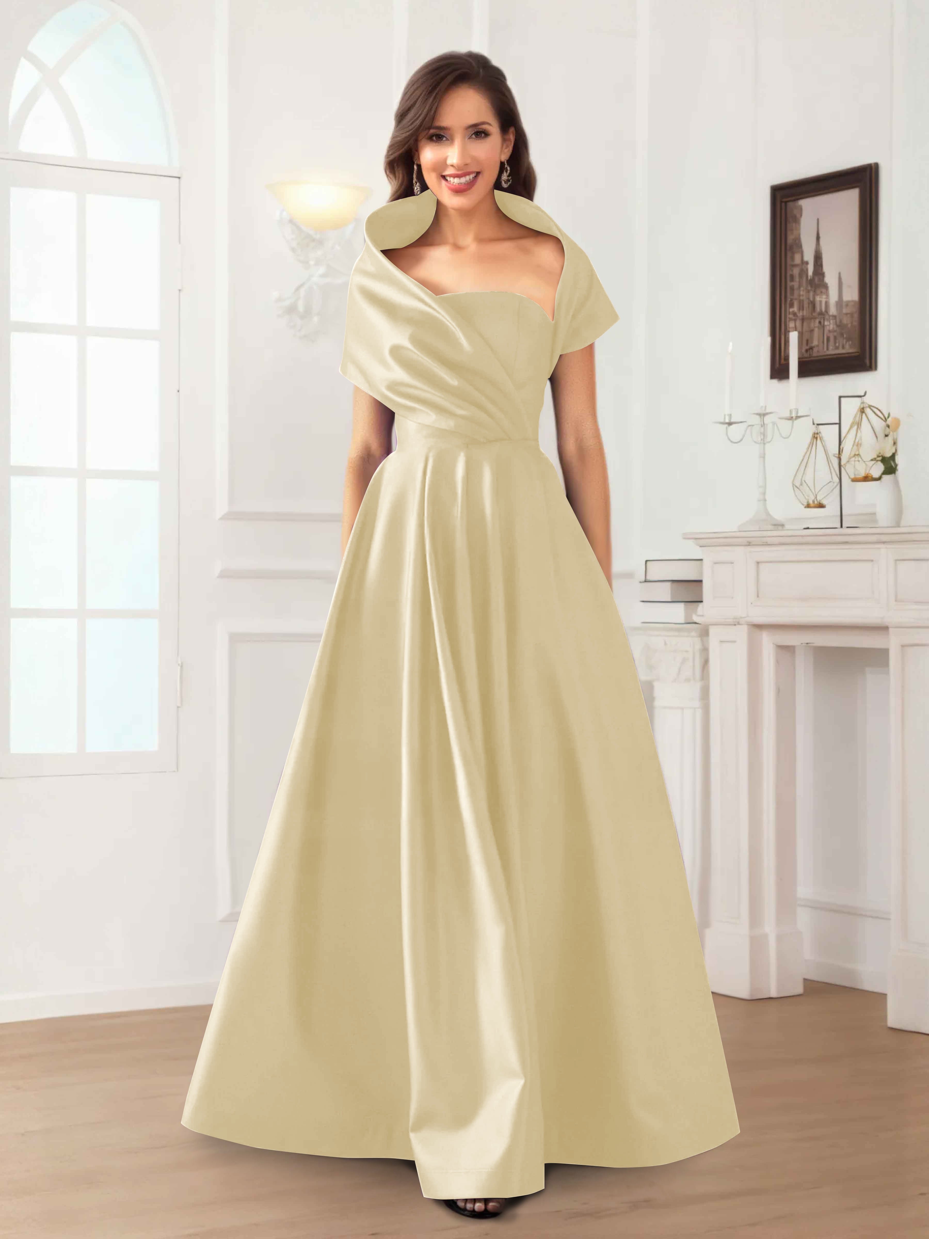 Valeska Refined A-Line Off the Shoulder Long Satin Mother Of The Bride Dresses