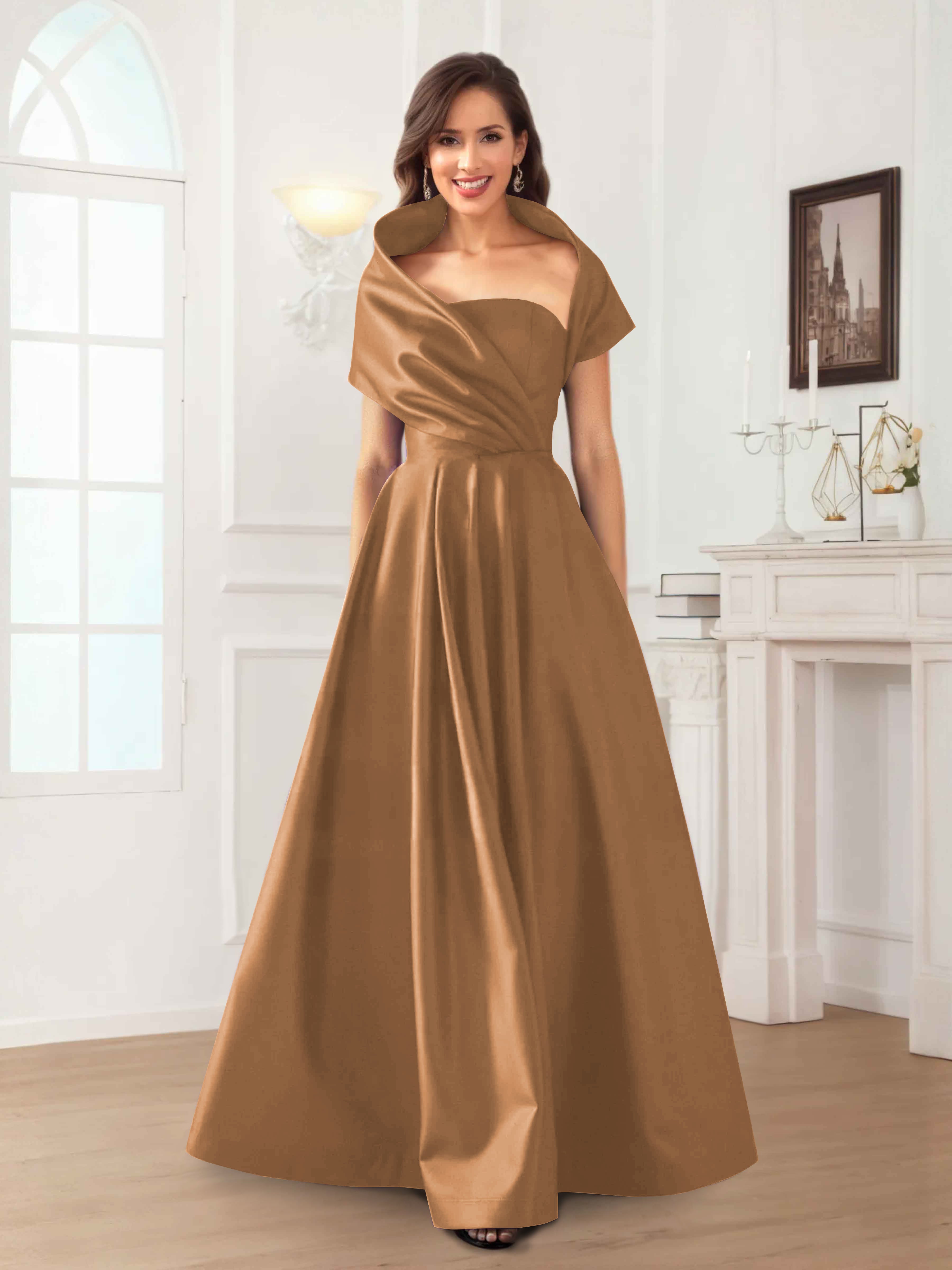 Valeska Refined A-Line Off the Shoulder Long Satin Mother Of The Bride Dresses