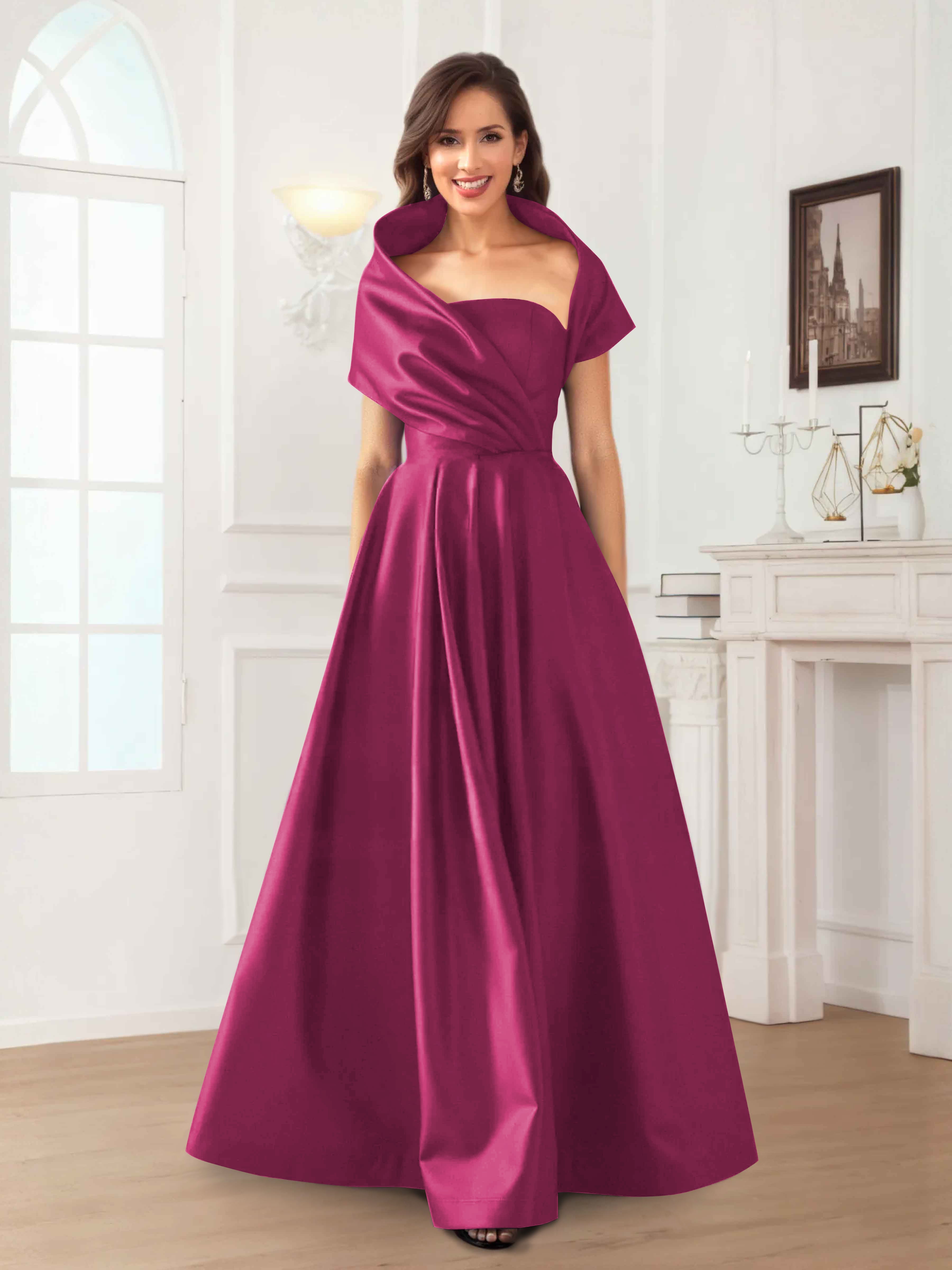 Valeska Refined A-Line Off the Shoulder Long Satin Mother Of The Bride Dresses