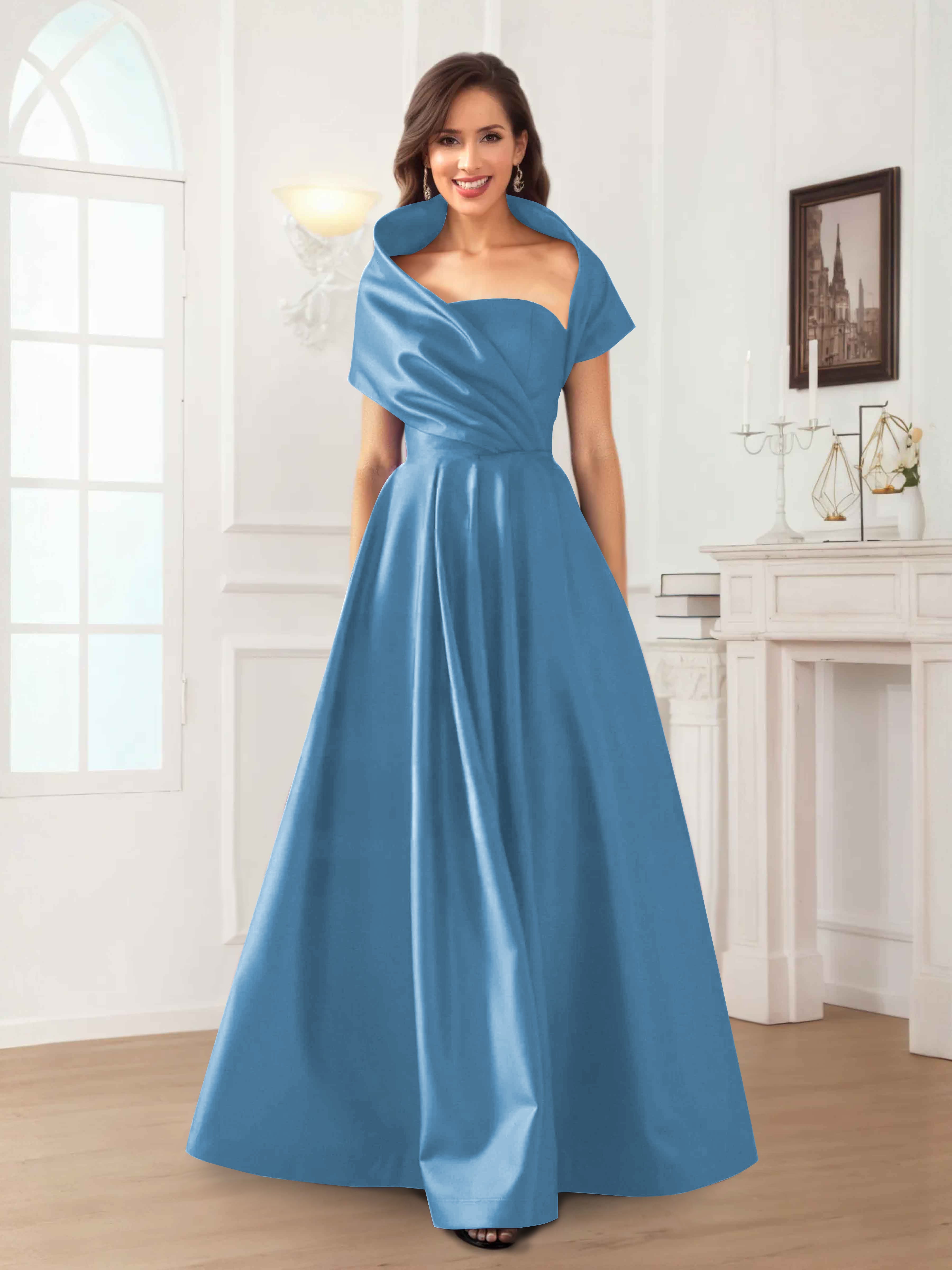 Valeska Refined A-Line Off the Shoulder Long Satin Mother Of The Bride Dresses