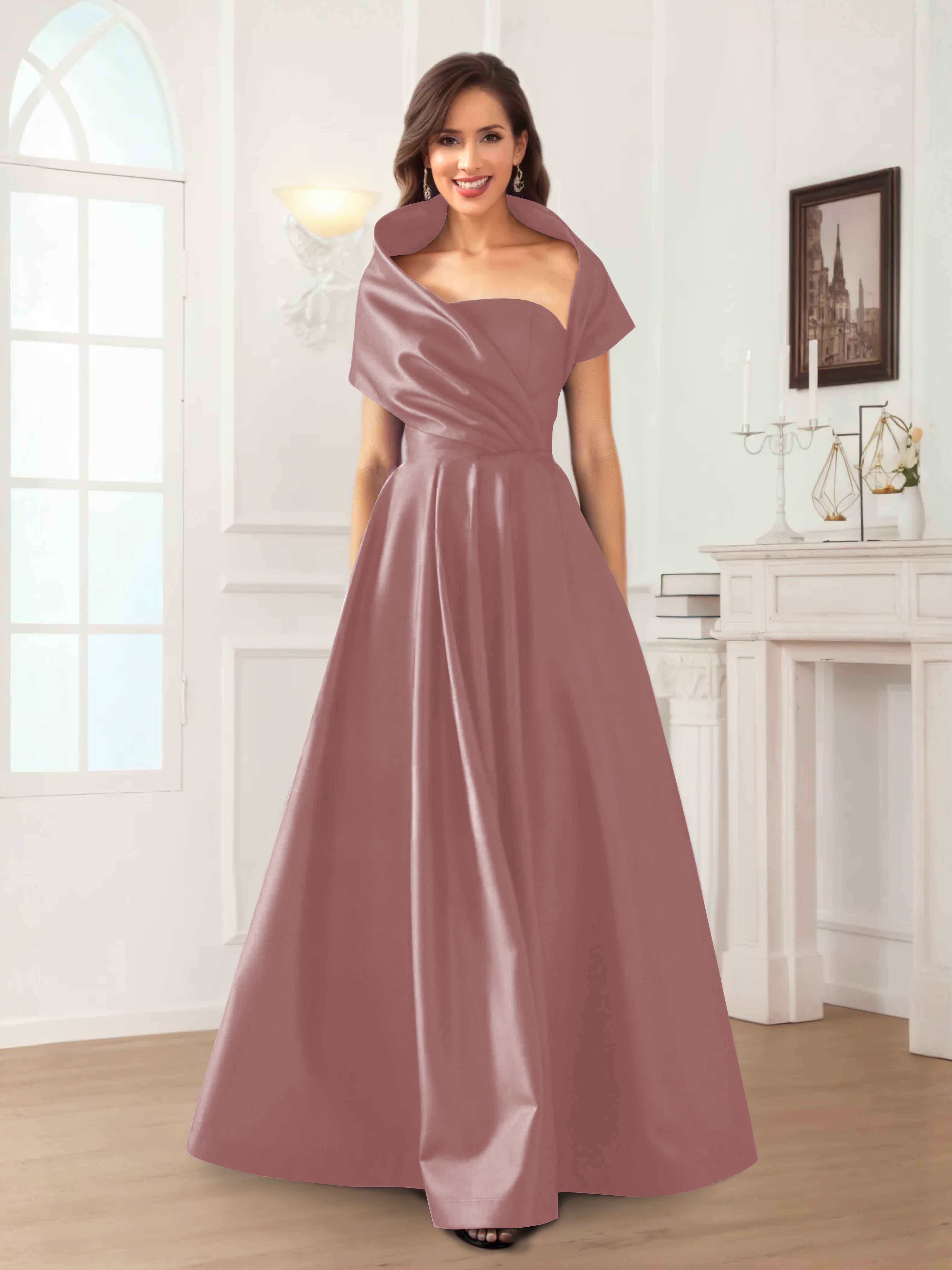 Valeska Refined A-Line Off the Shoulder Long Satin Mother Of The Bride Dresses