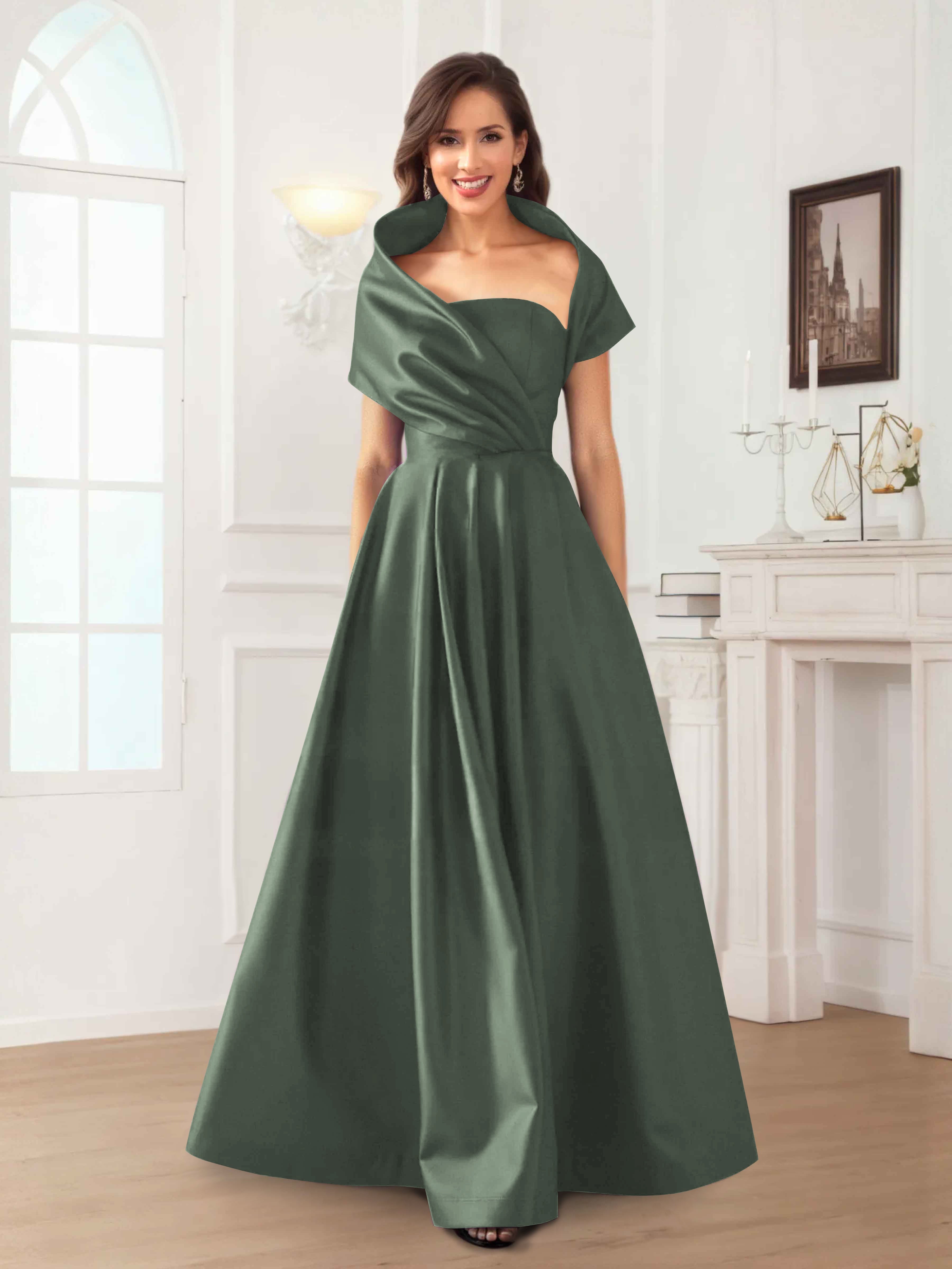 Valeska Refined A-Line Off the Shoulder Long Satin Mother Of The Bride Dresses