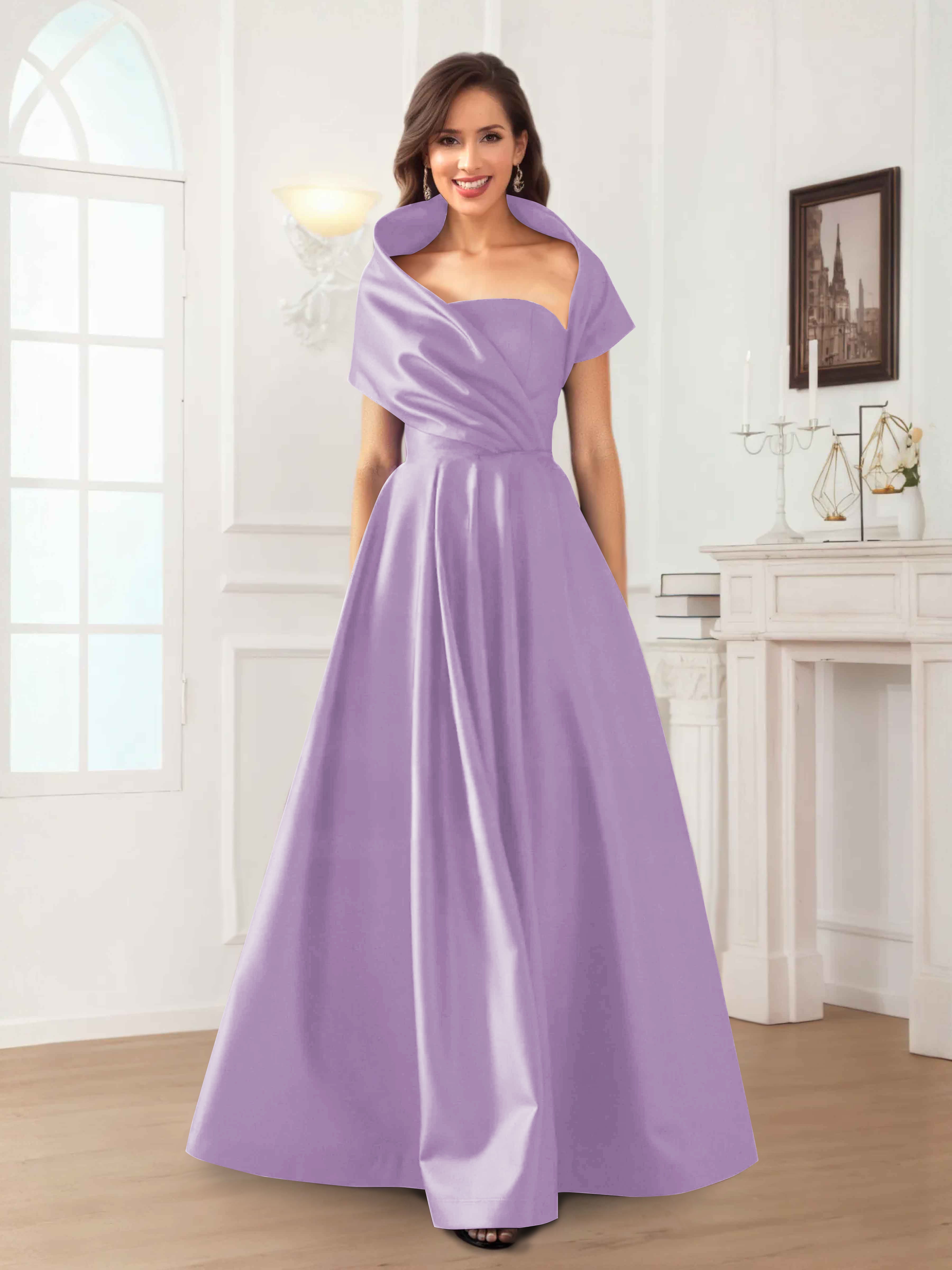 Valeska Refined A-Line Off the Shoulder Long Satin Mother Of The Bride Dresses