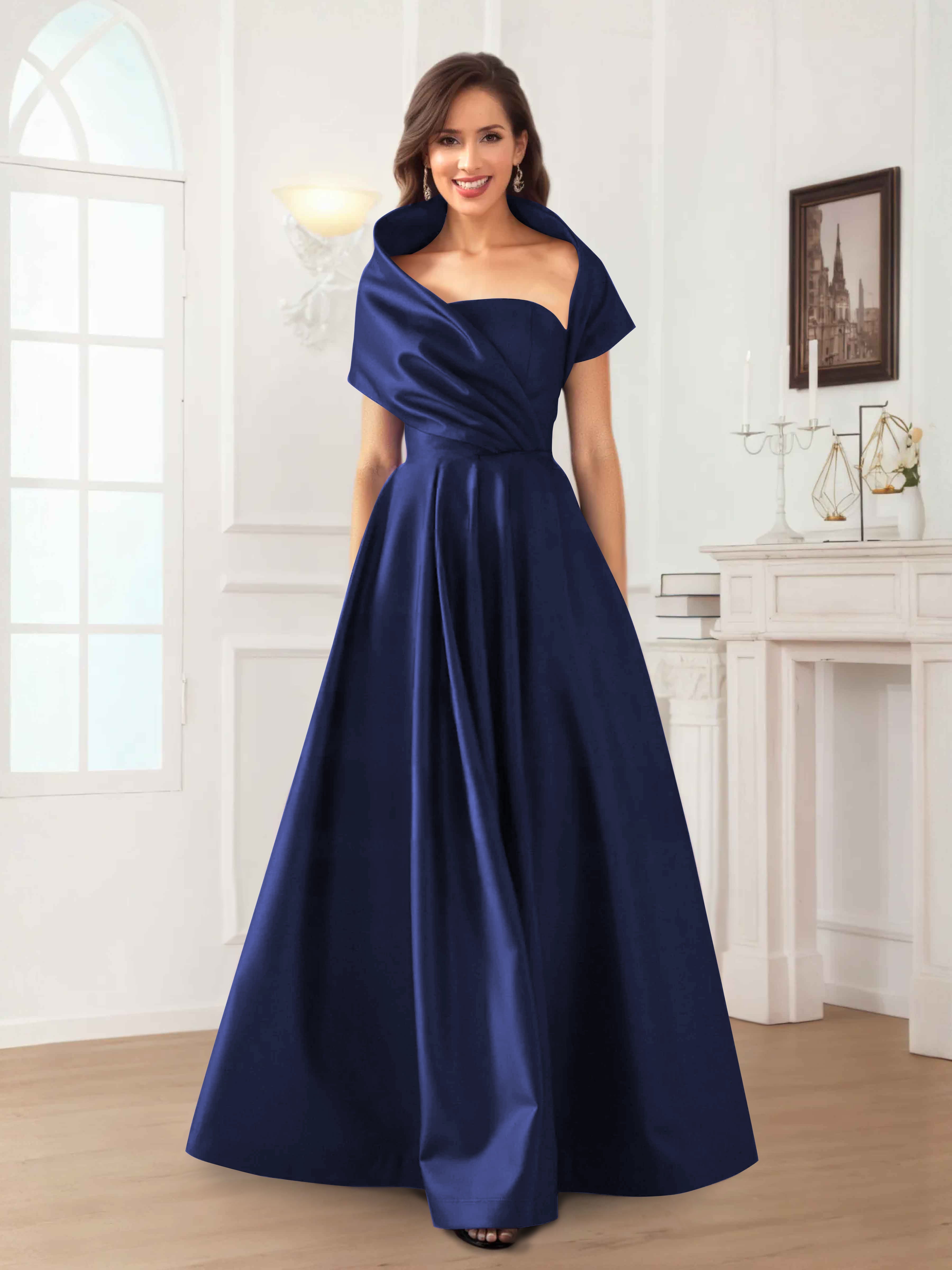 Valeska Refined A-Line Off the Shoulder Long Satin Mother Of The Bride Dresses