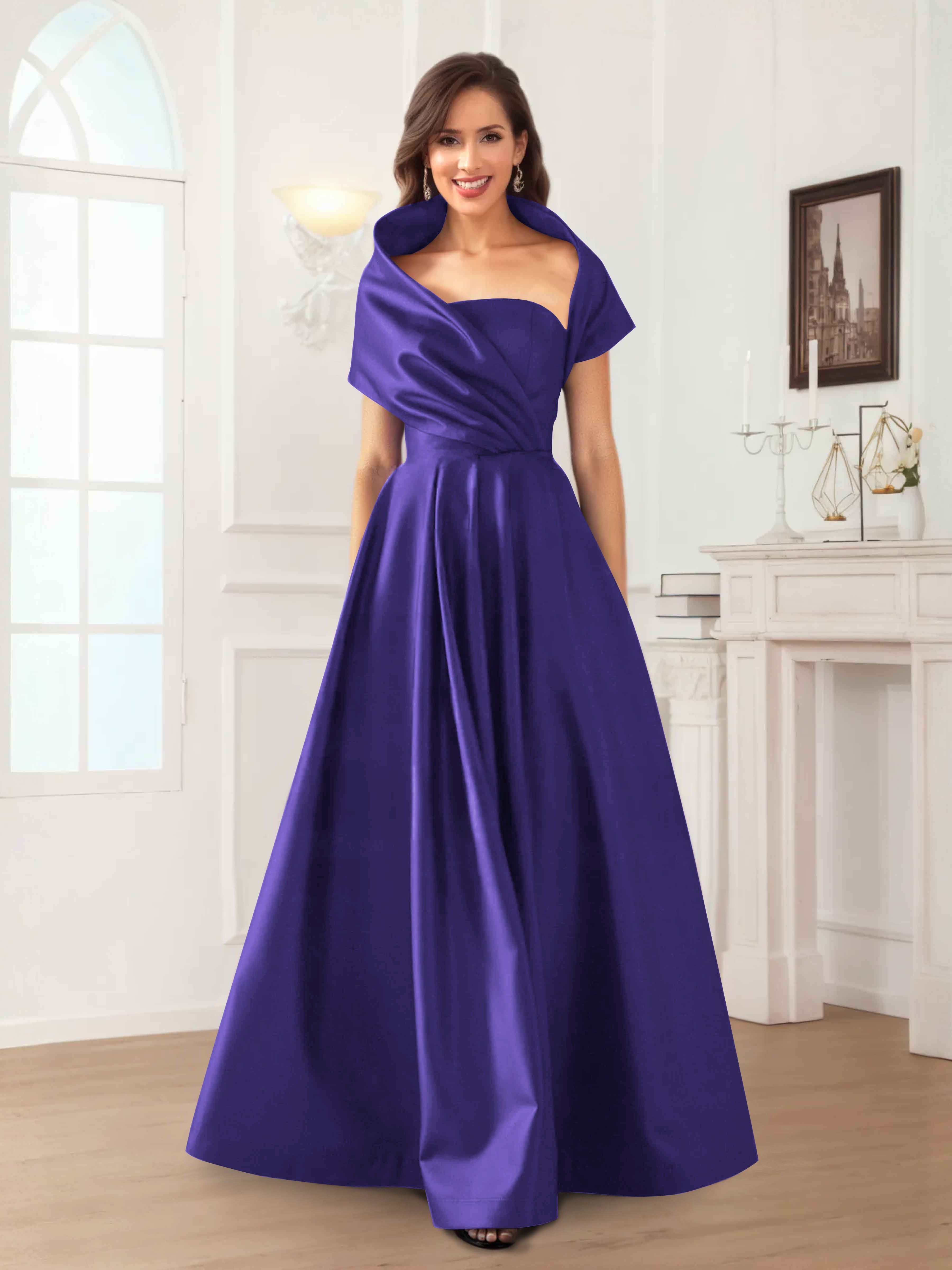 Valeska Refined A-Line Off the Shoulder Long Satin Mother Of The Bride Dresses