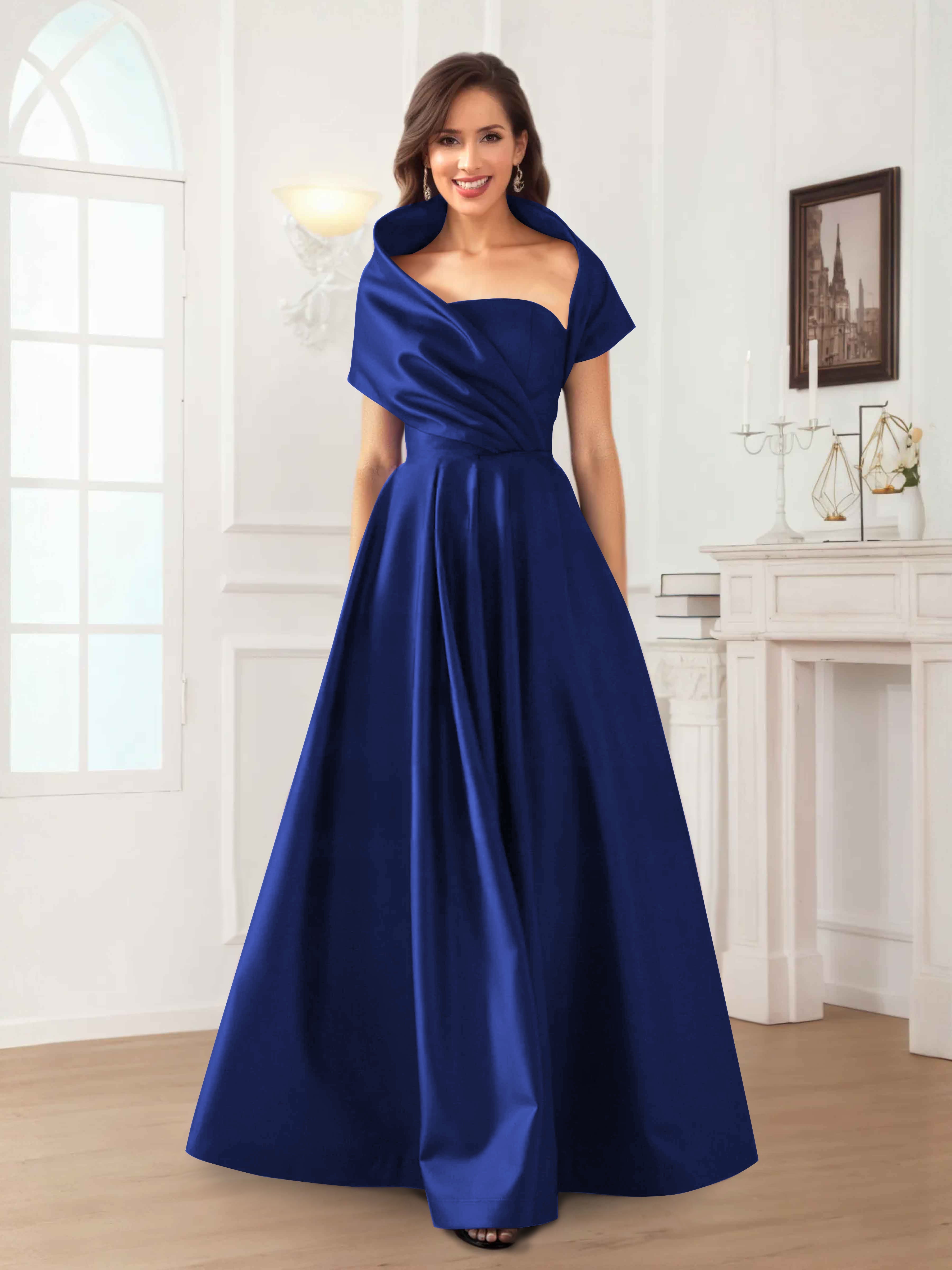 Valeska Refined A-Line Off the Shoulder Long Satin Mother Of The Bride Dresses