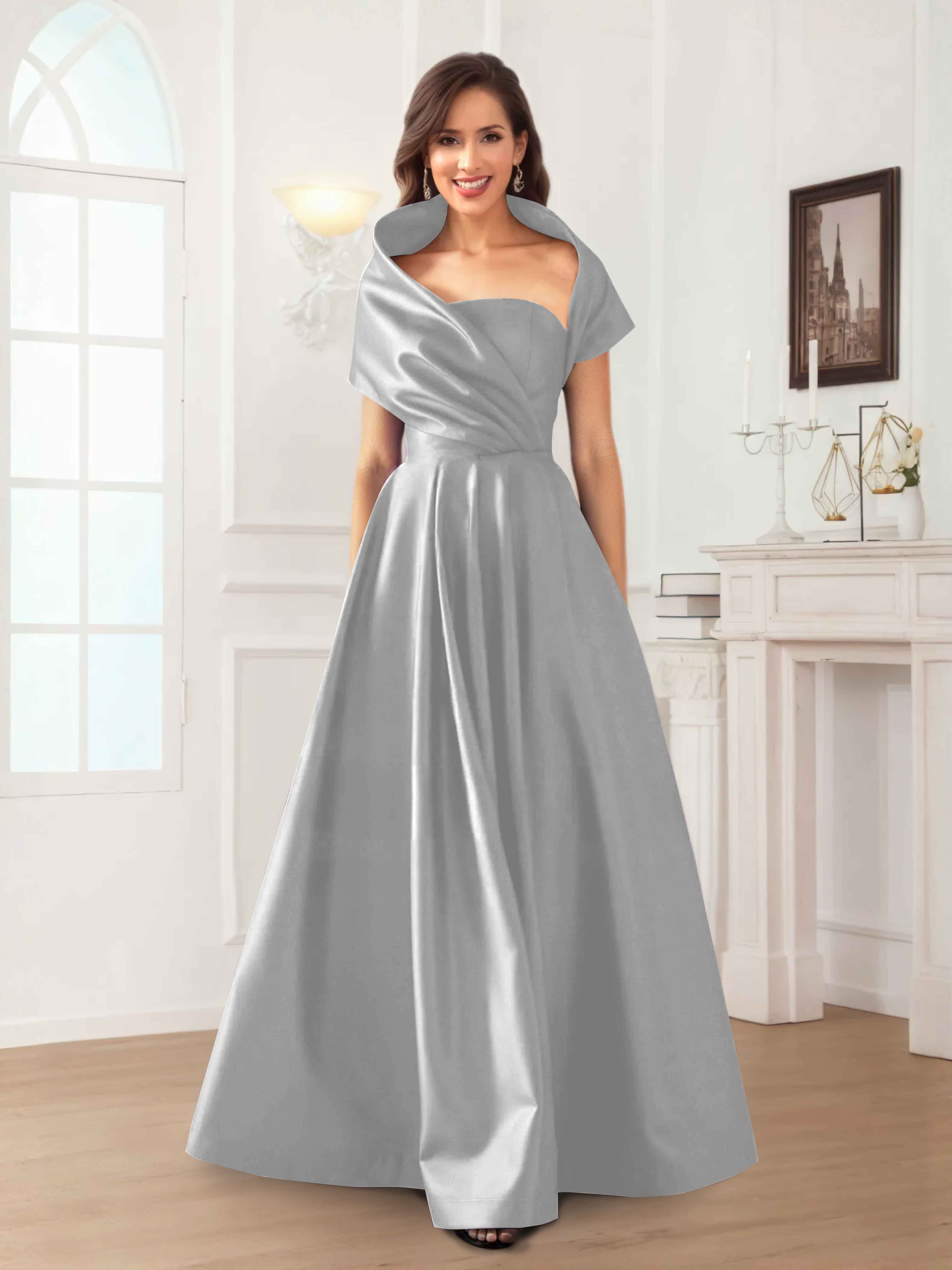 Valeska Refined A-Line Off the Shoulder Long Satin Mother Of The Bride Dresses
