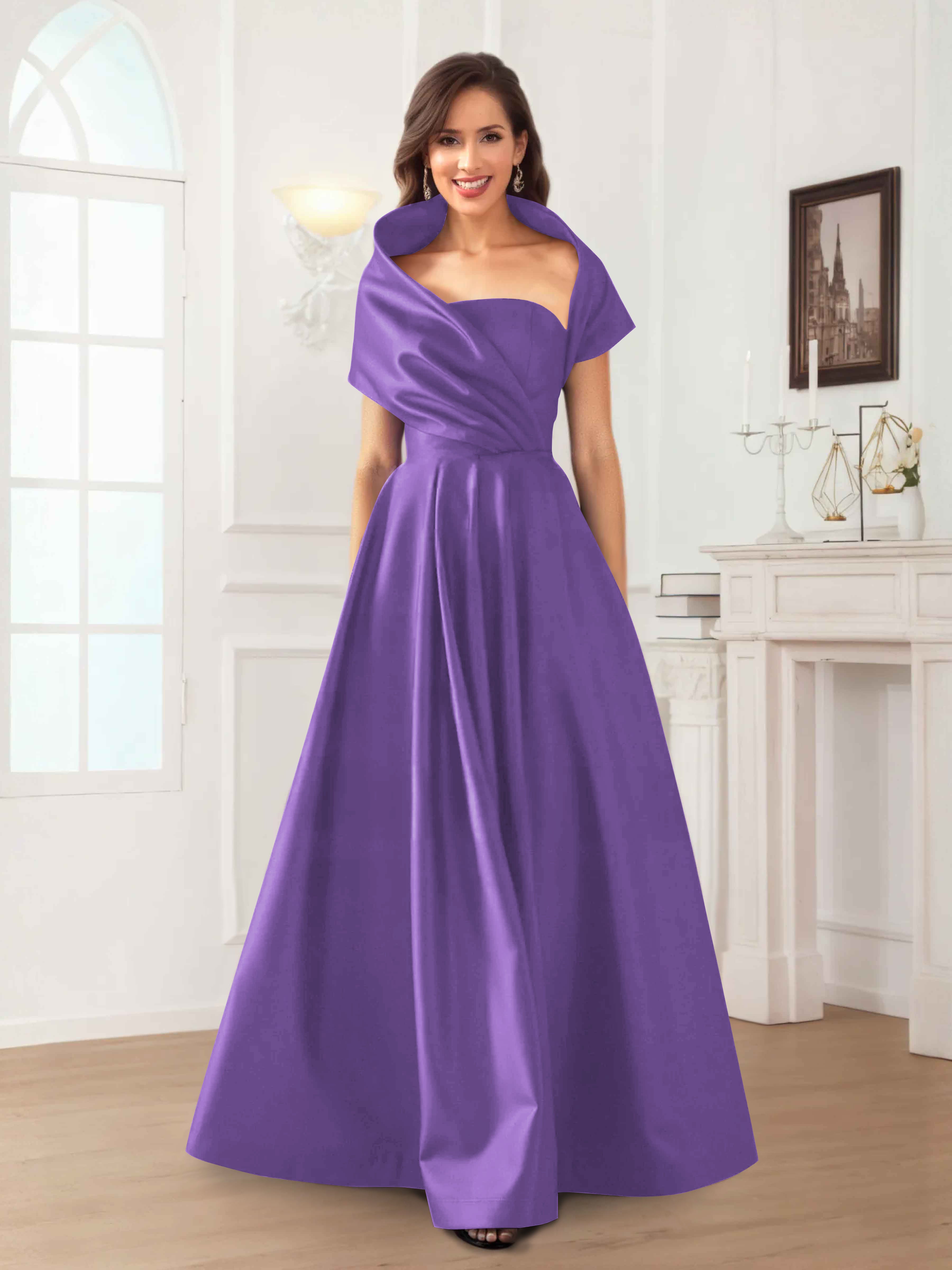 Valeska Refined A-Line Off the Shoulder Long Satin Mother Of The Bride Dresses