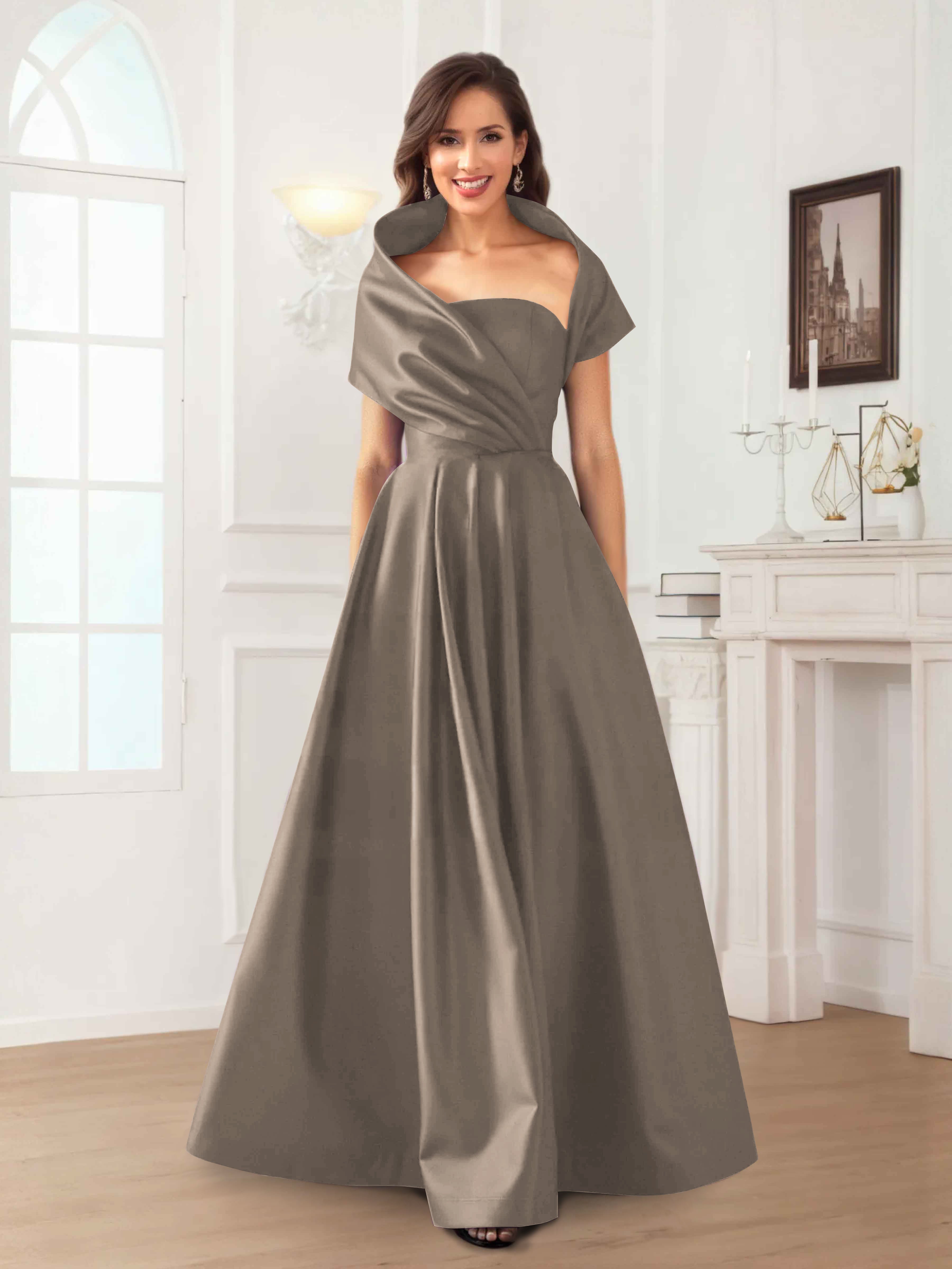 Valeska Refined A-Line Off the Shoulder Long Satin Mother Of The Bride Dresses
