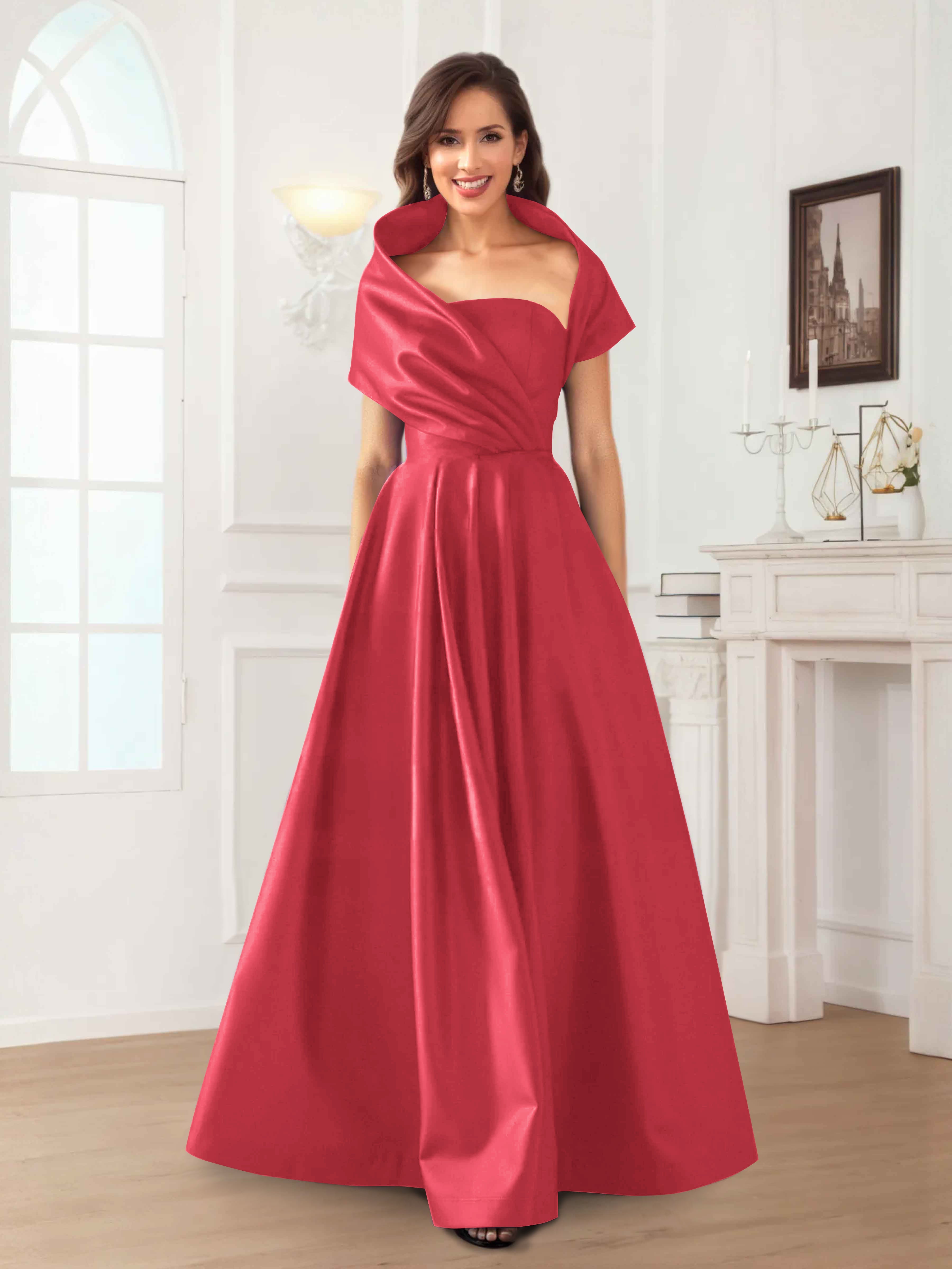Valeska Refined A-Line Off the Shoulder Long Satin Mother Of The Bride Dresses