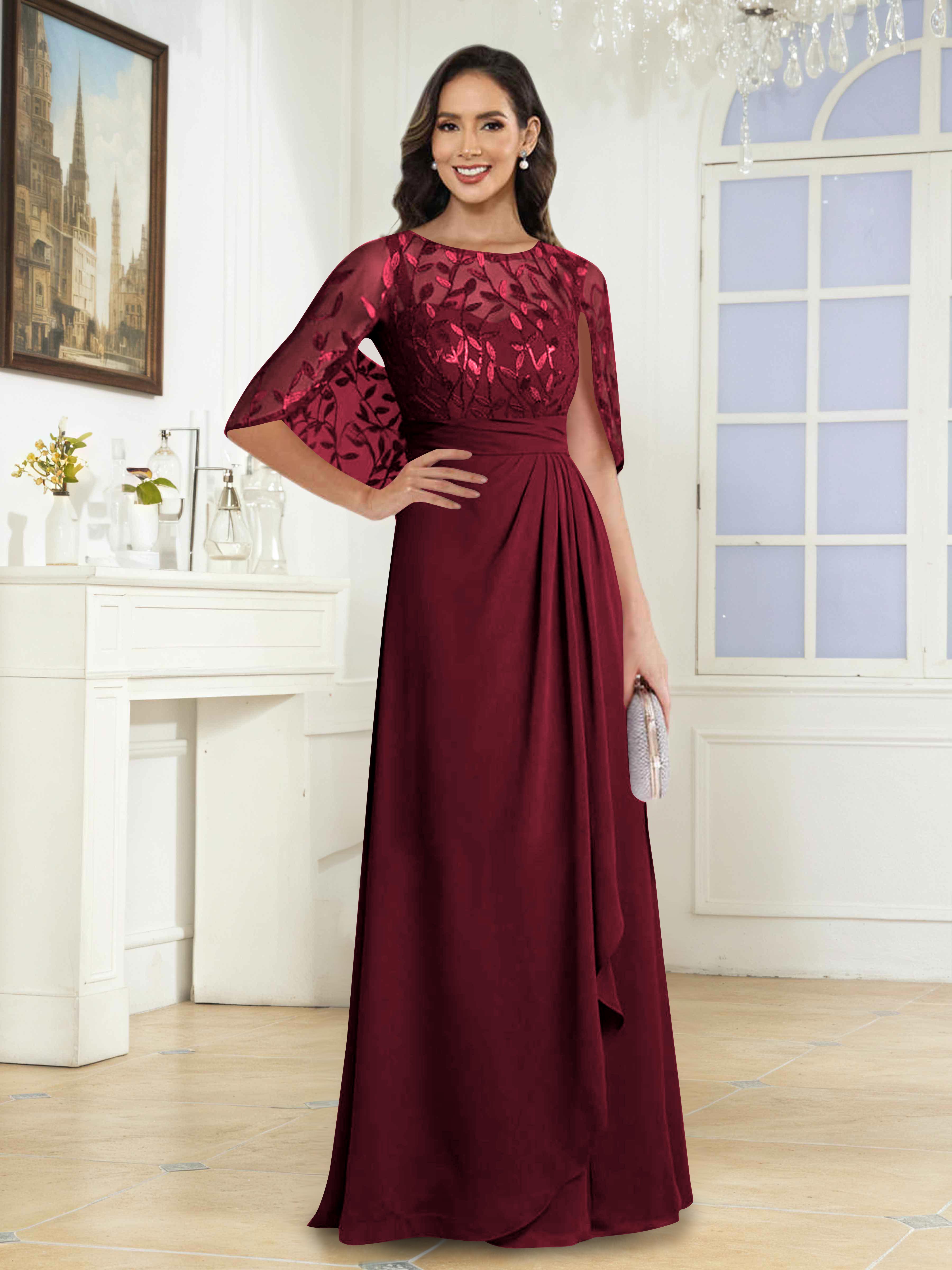 Vallen Elegant Illusion Sequins Long Mother of the Bride Dresses With Cape