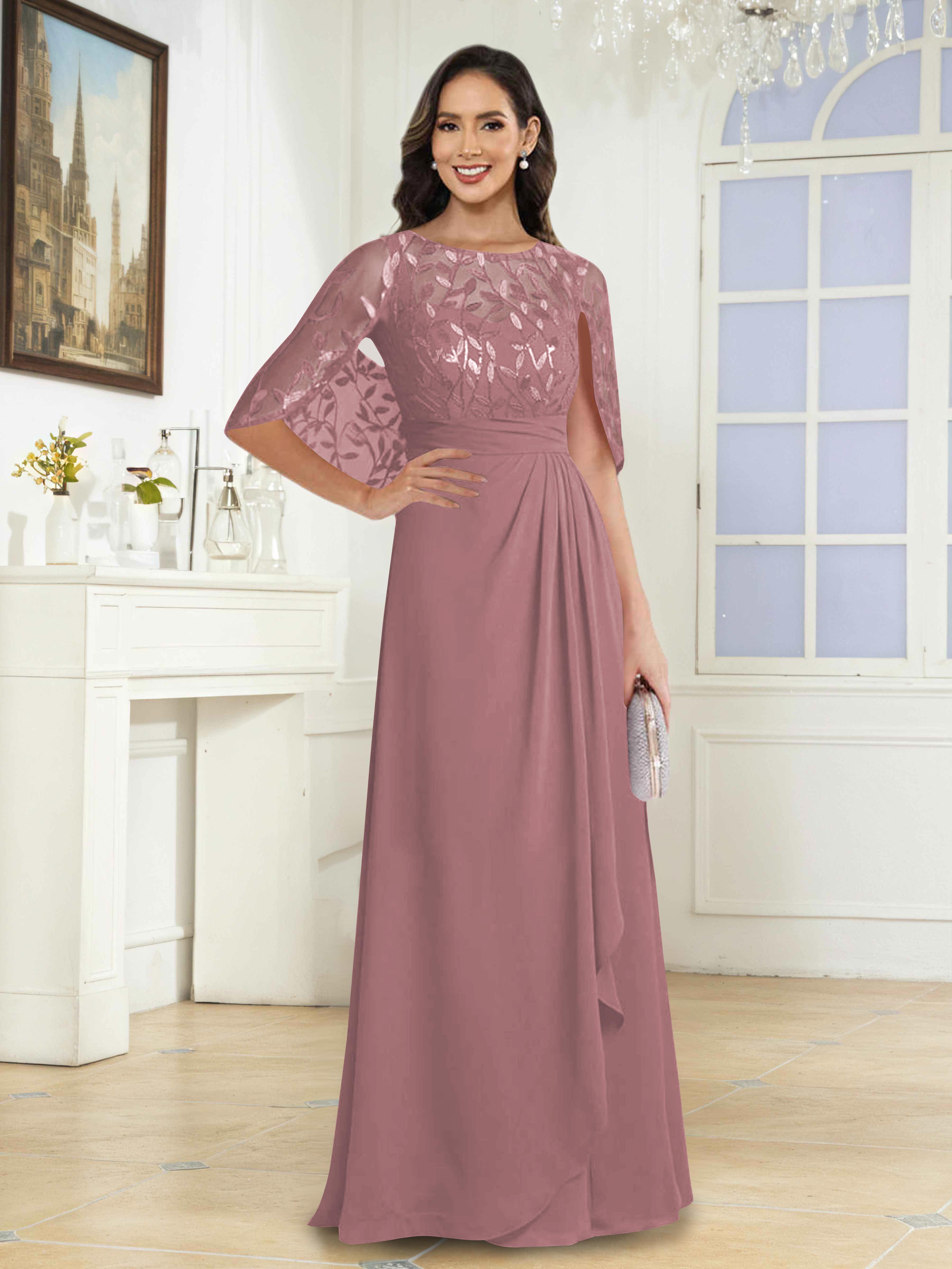 Vallen Elegant Illusion Sequins Long Mother of the Bride Dresses With Cape