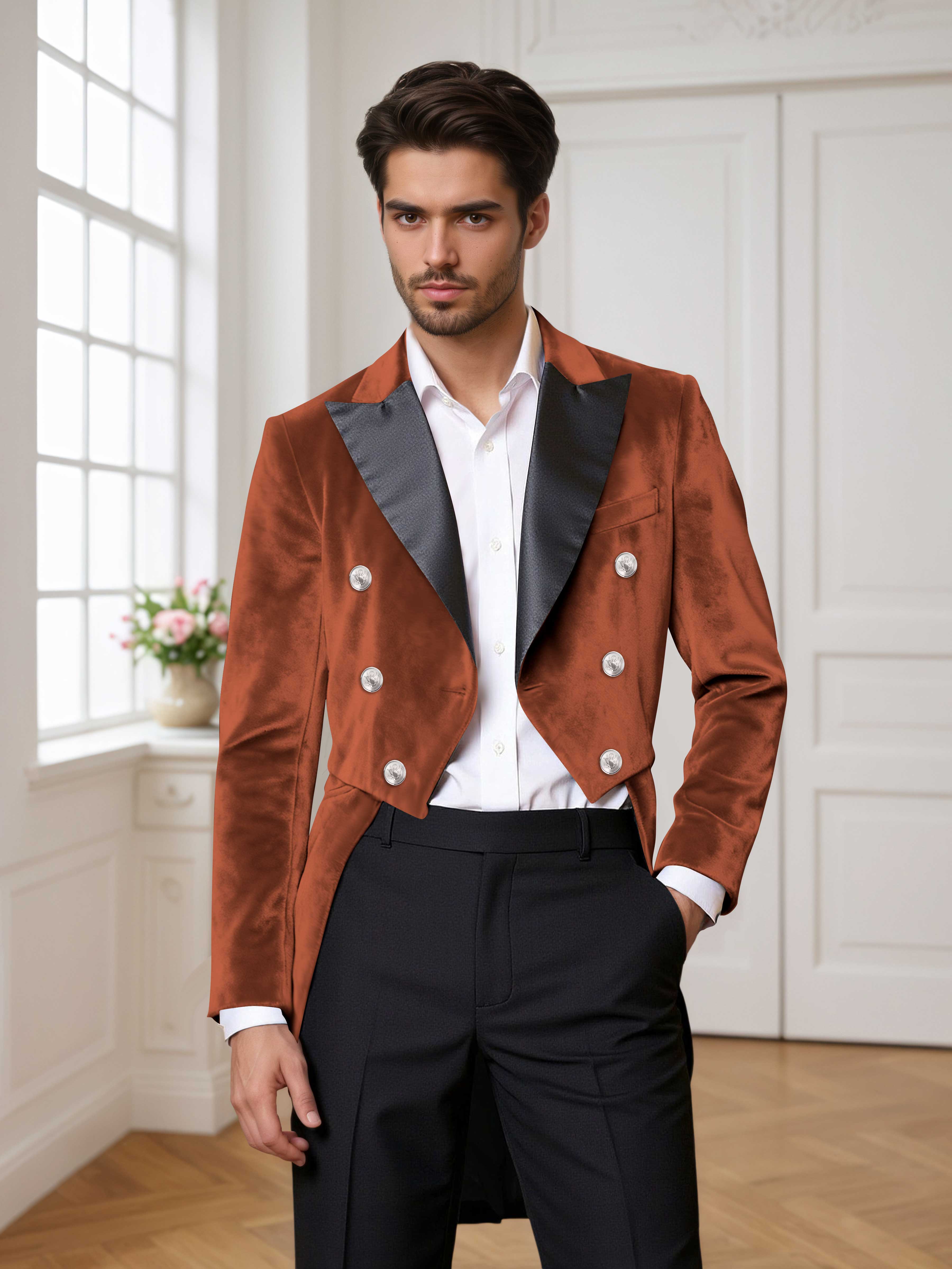 Velvet Tailcoat Double Breasted Peak Lapel Men's 2 Pieces Suit for Formal Wedding