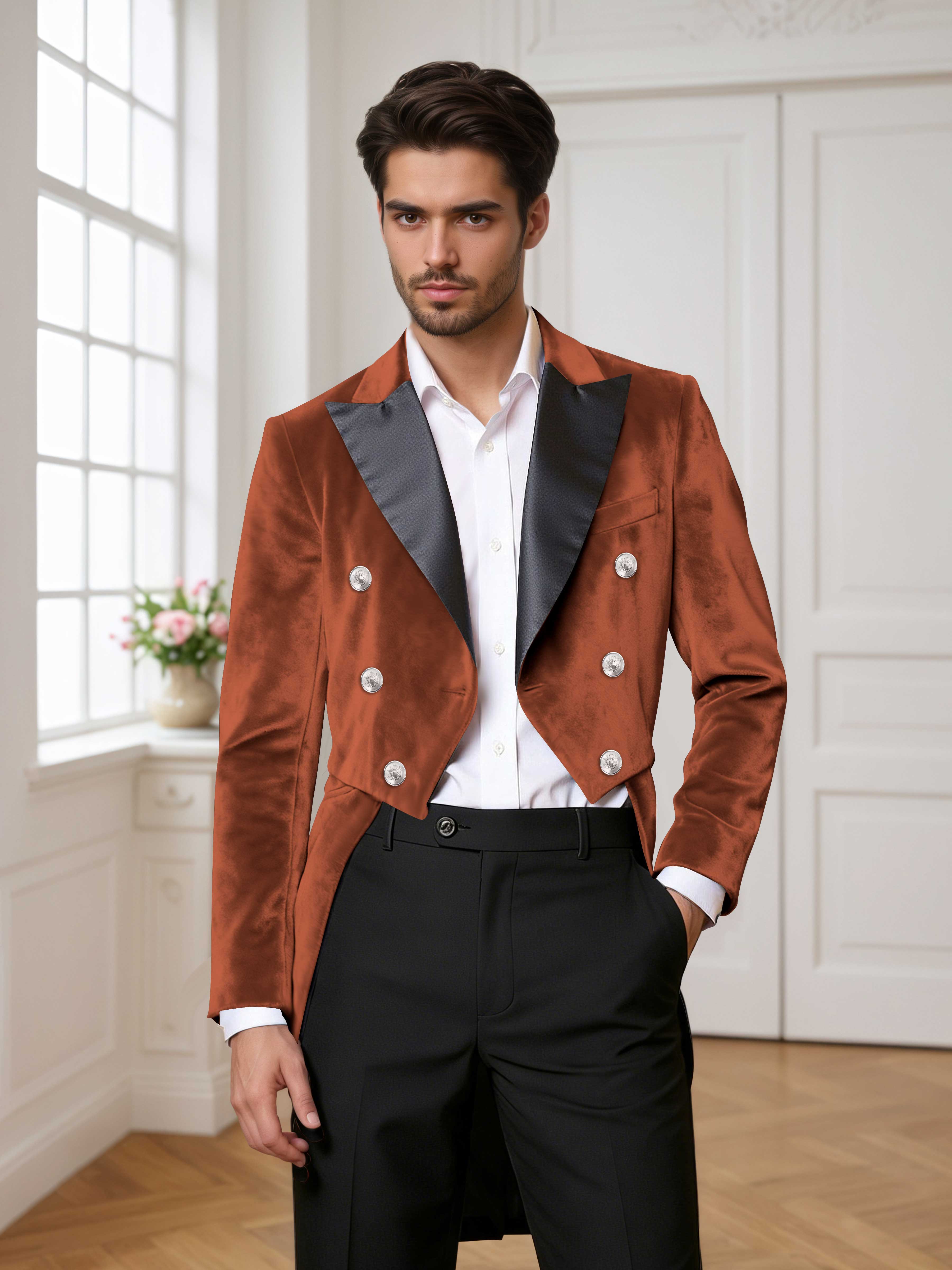 Velvet Tailcoat Double Breasted Peak Lapel Men's 2 Pieces Suit for Formal Wedding