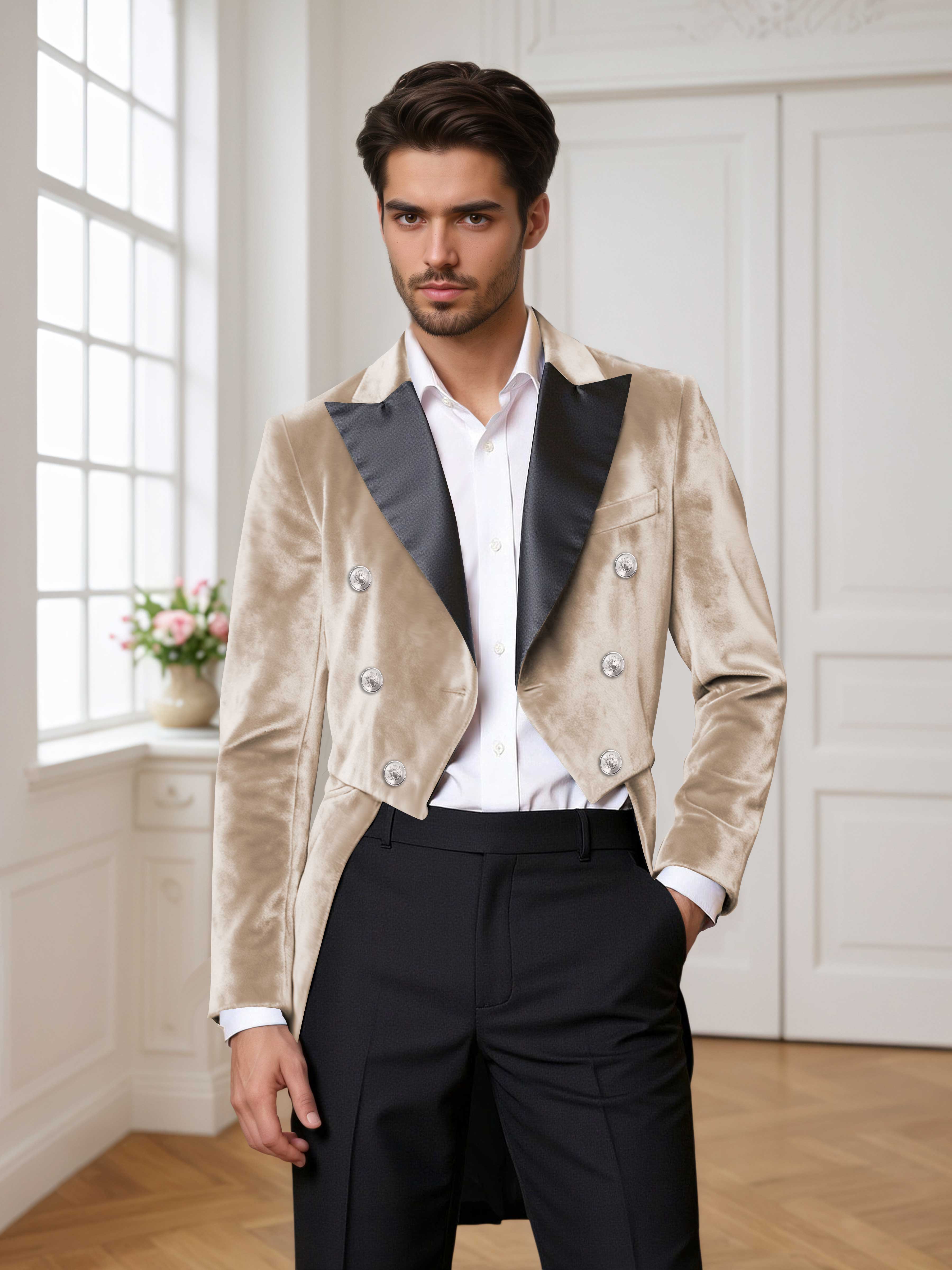 Velvet Tailcoat Double Breasted Peak Lapel Men's 2 Pieces Suit for Formal Wedding