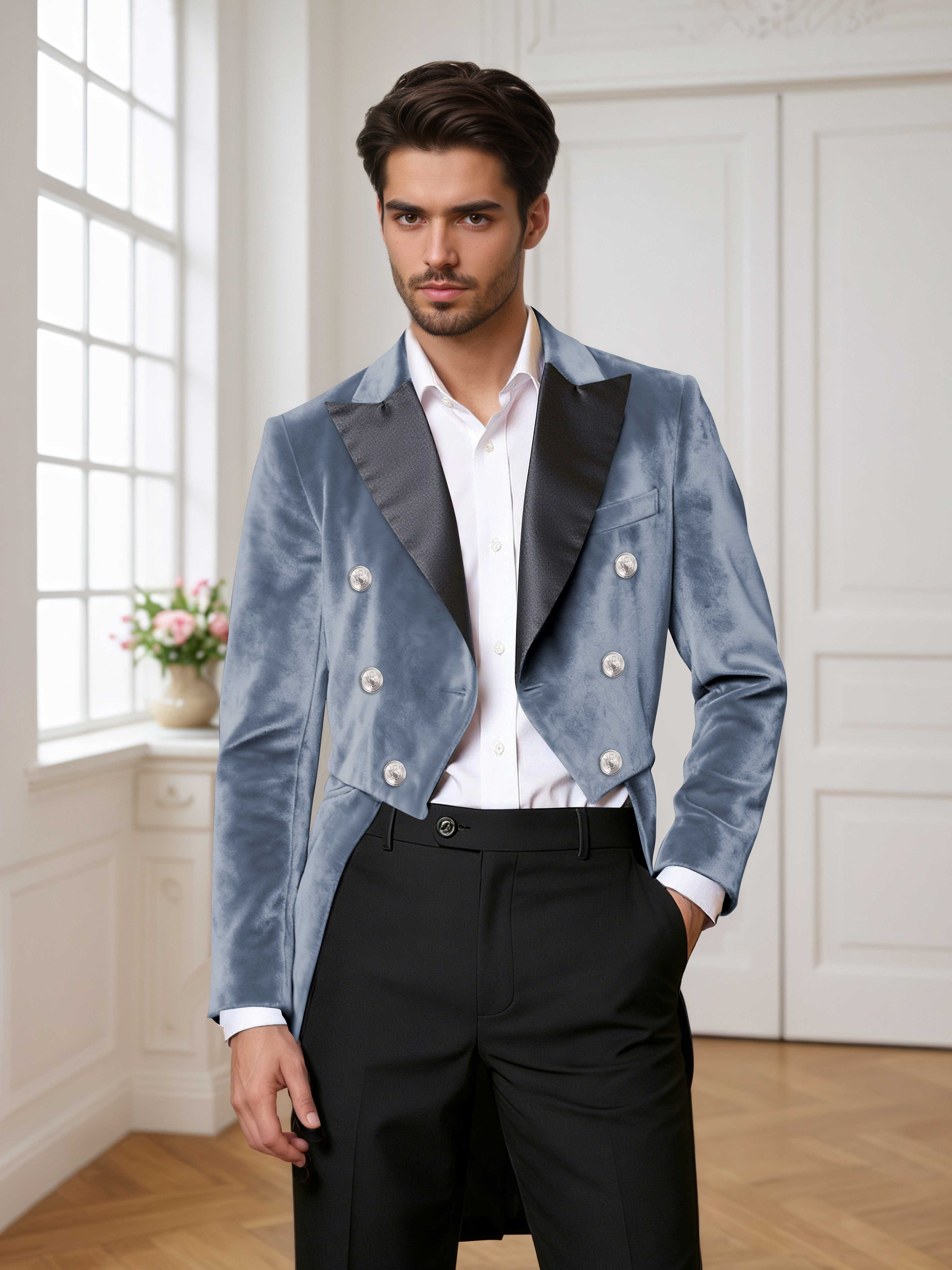 Velvet Tailcoat Double Breasted Peak Lapel Men's 2 Pieces Suit for Formal Wedding
