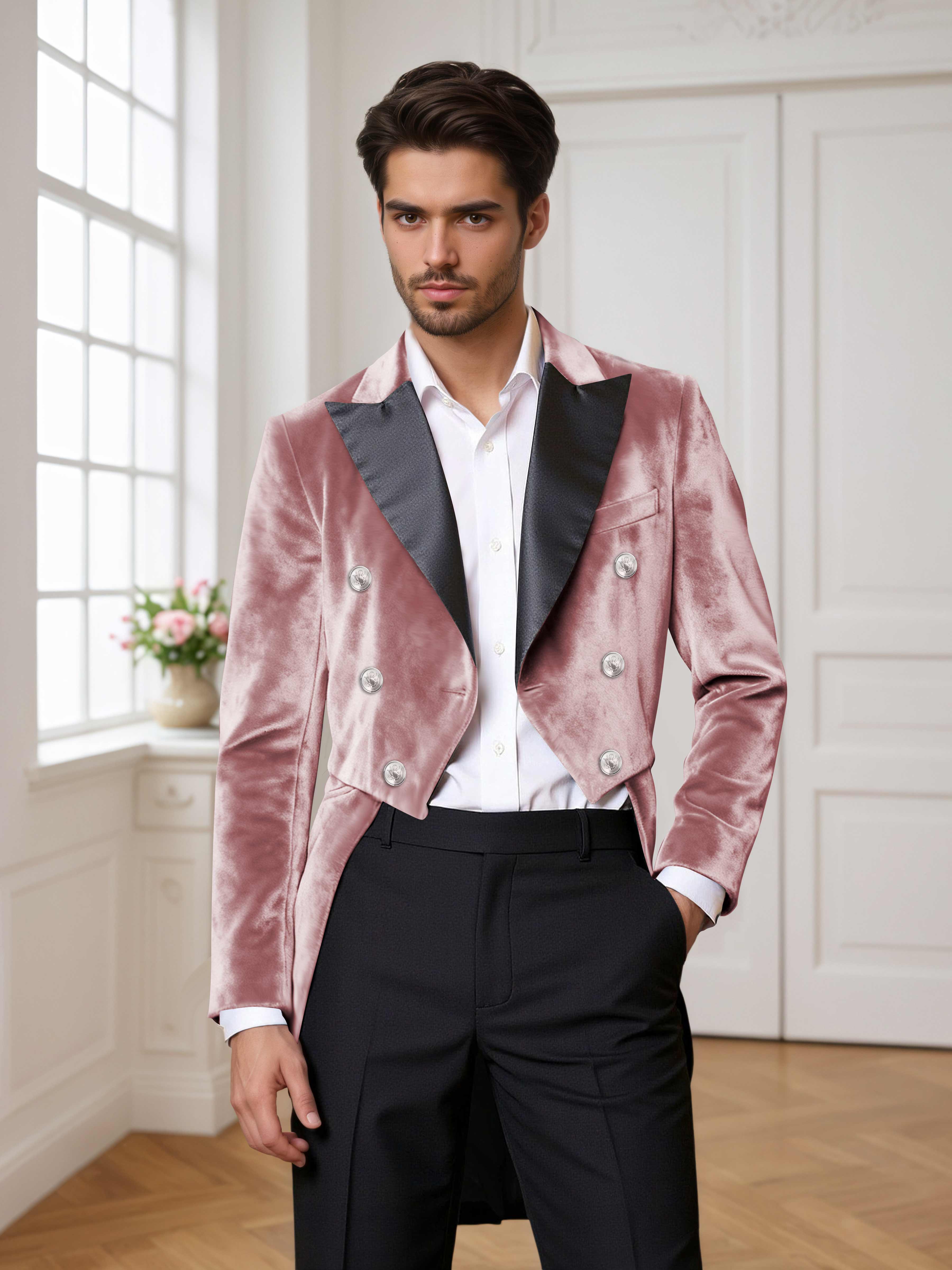 Velvet Tailcoat Double Breasted Peak Lapel Men's 2 Pieces Suit for Formal Wedding
