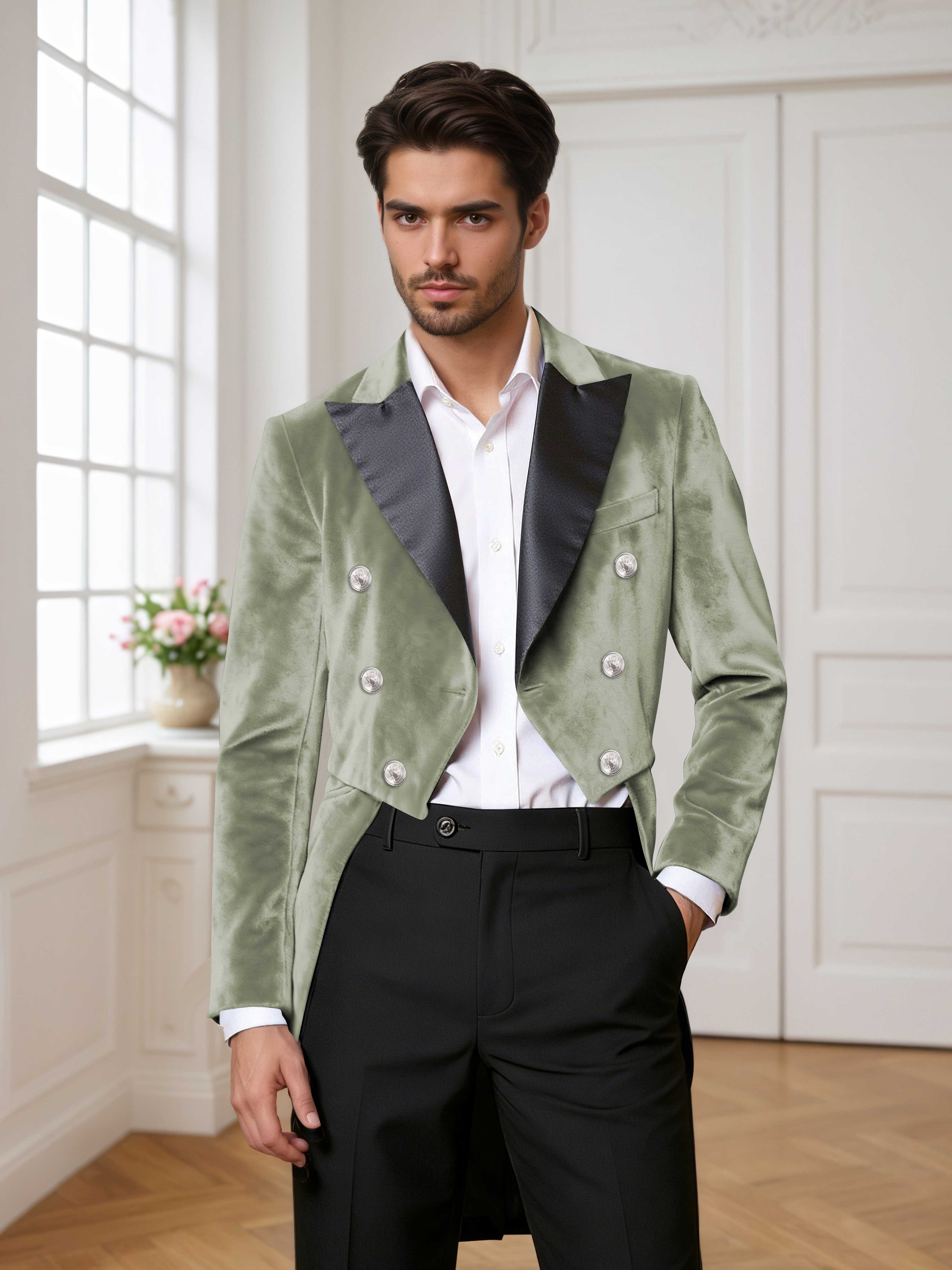 Velvet Tailcoat Double Breasted Peak Lapel Men's 2 Pieces Suit for Formal Wedding