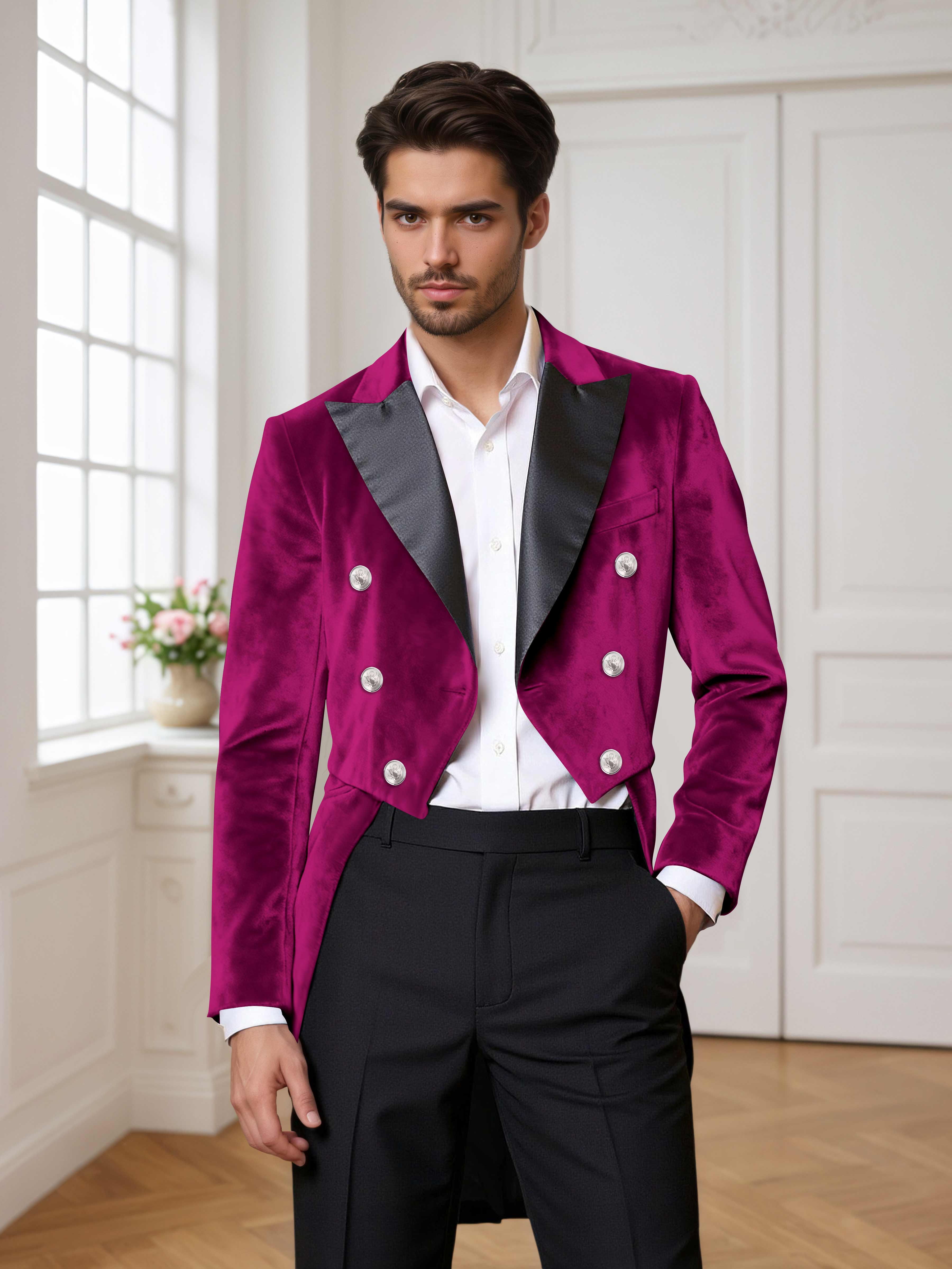 Velvet Tailcoat Double Breasted Peak Lapel Men's 2 Pieces Suit for Formal Wedding