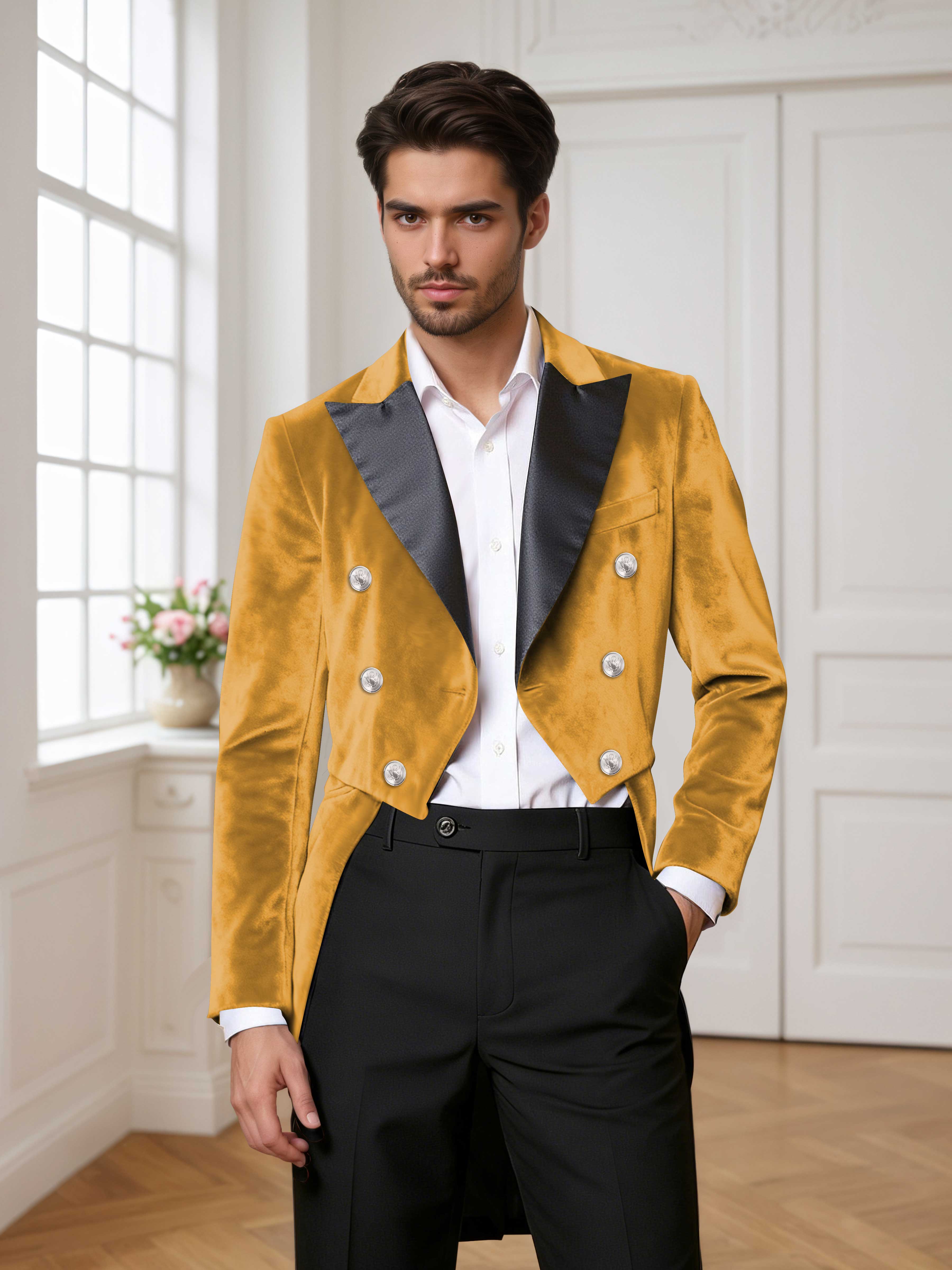 Velvet Tailcoat Double Breasted Peak Lapel Men's 2 Pieces Suit for Formal Wedding