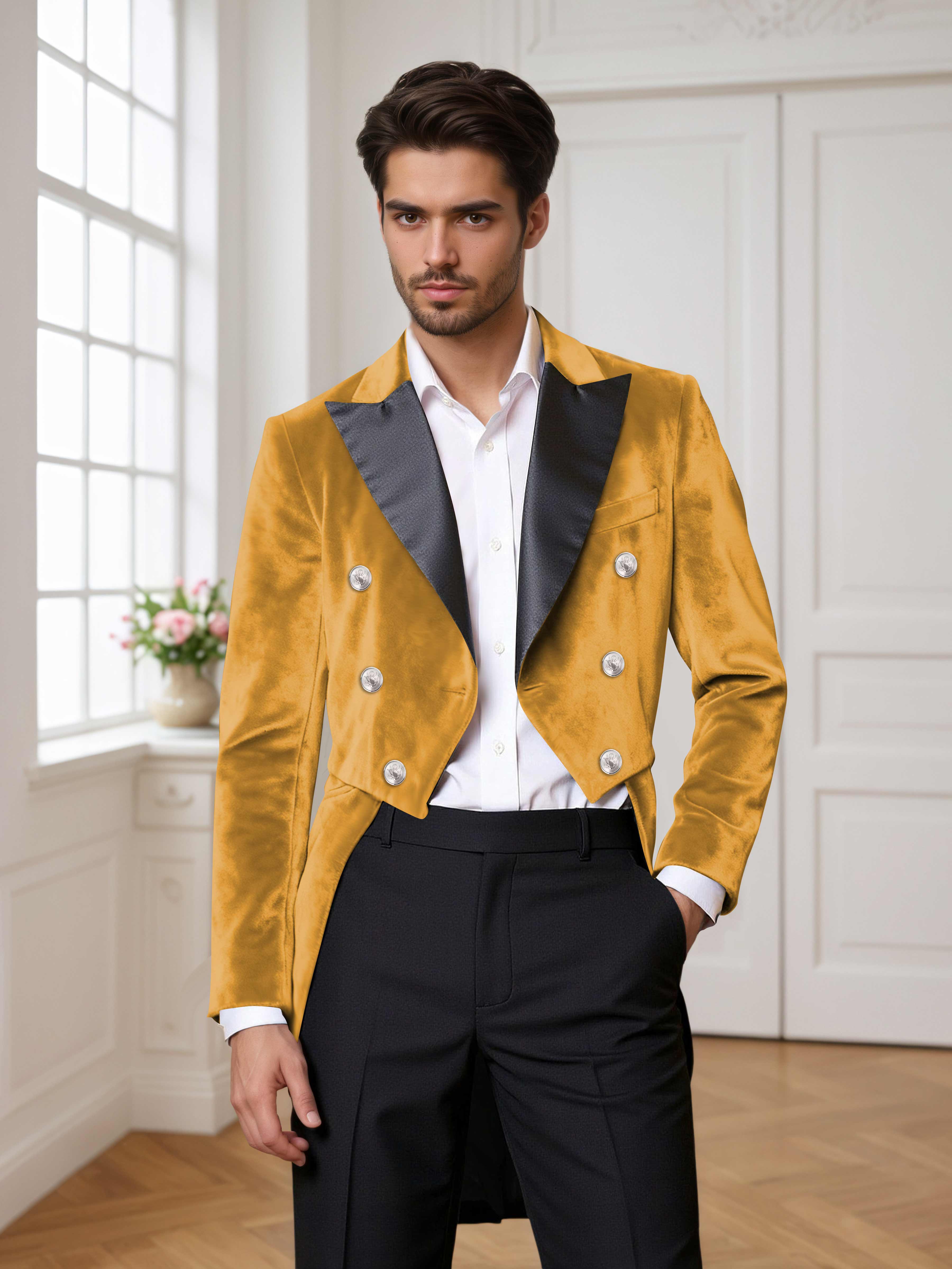 Velvet Tailcoat Double Breasted Peak Lapel Men's 2 Pieces Suit for Formal Wedding