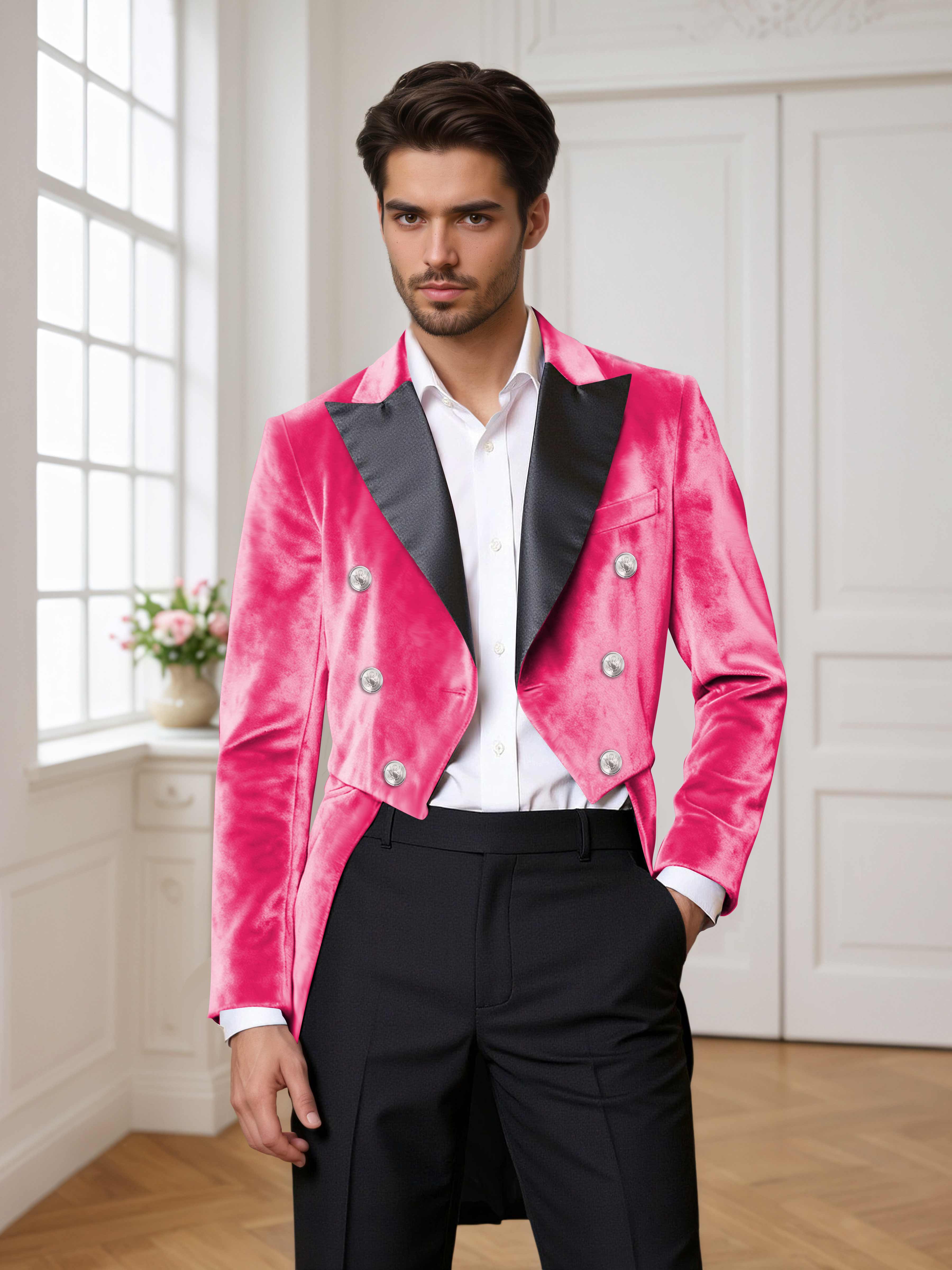 Velvet Tailcoat Double Breasted Peak Lapel Men's 2 Pieces Suit for Formal Wedding