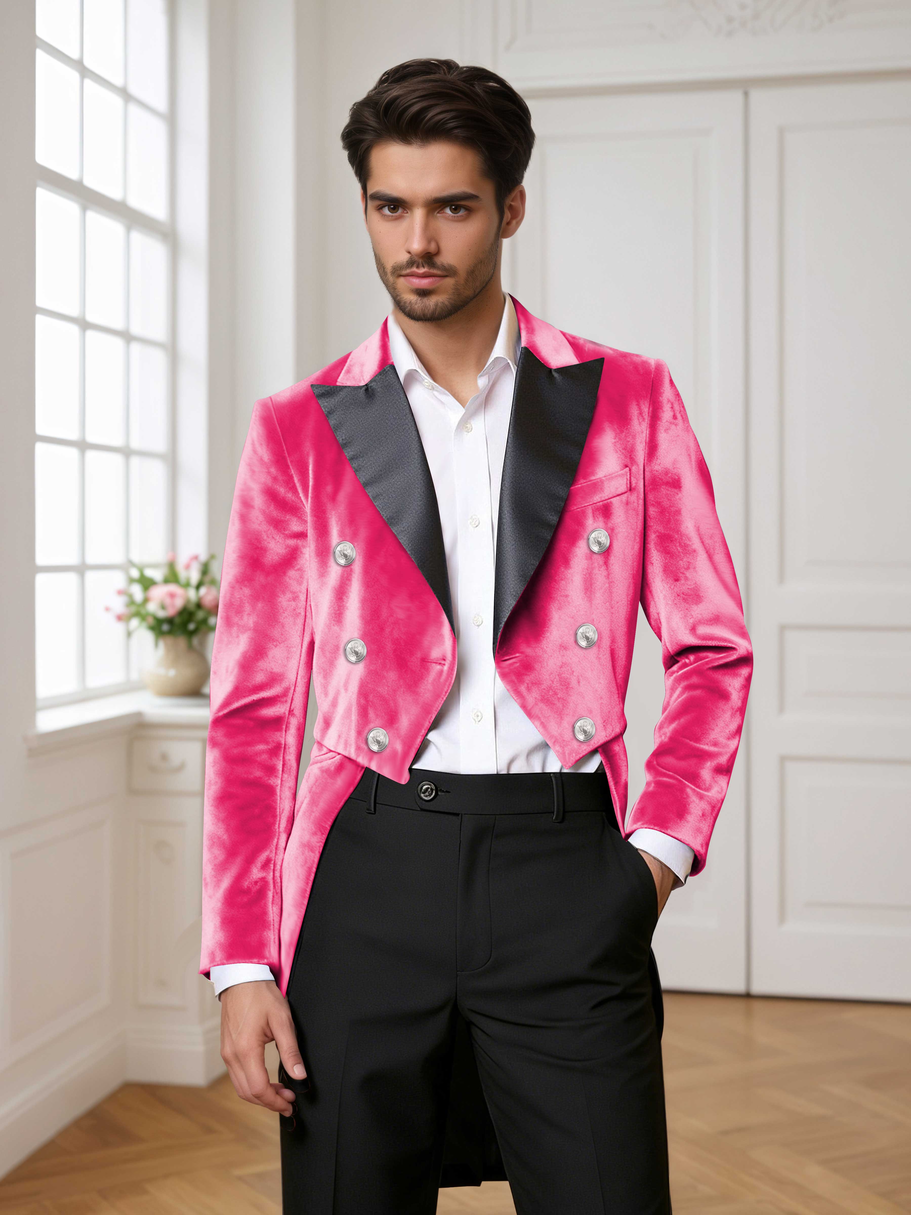 Velvet Tailcoat Double Breasted Peak Lapel Men's 2 Pieces Suit for Formal Wedding