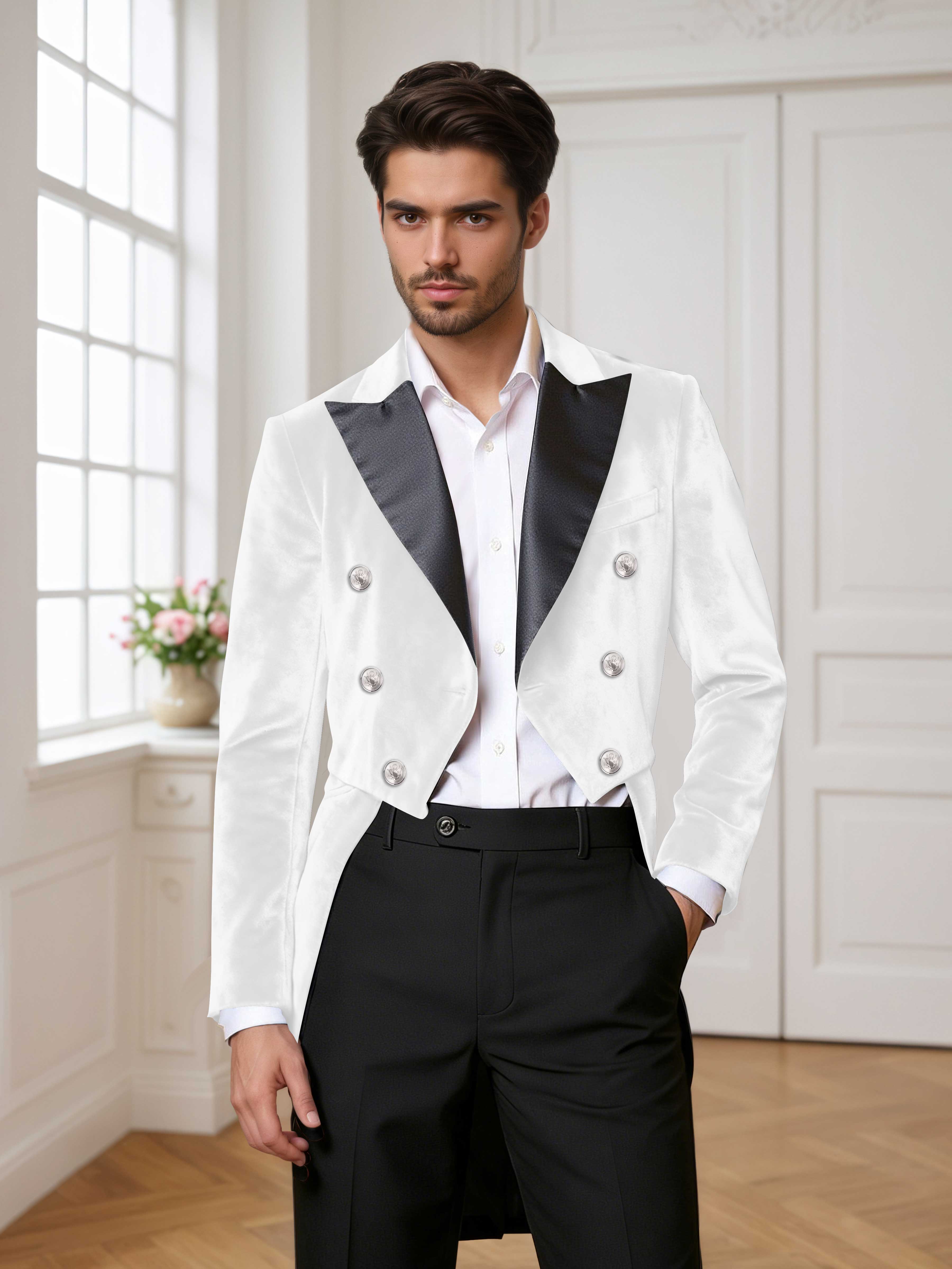 Velvet Tailcoat Double Breasted Peak Lapel Men's 2 Pieces Suit for Formal Wedding