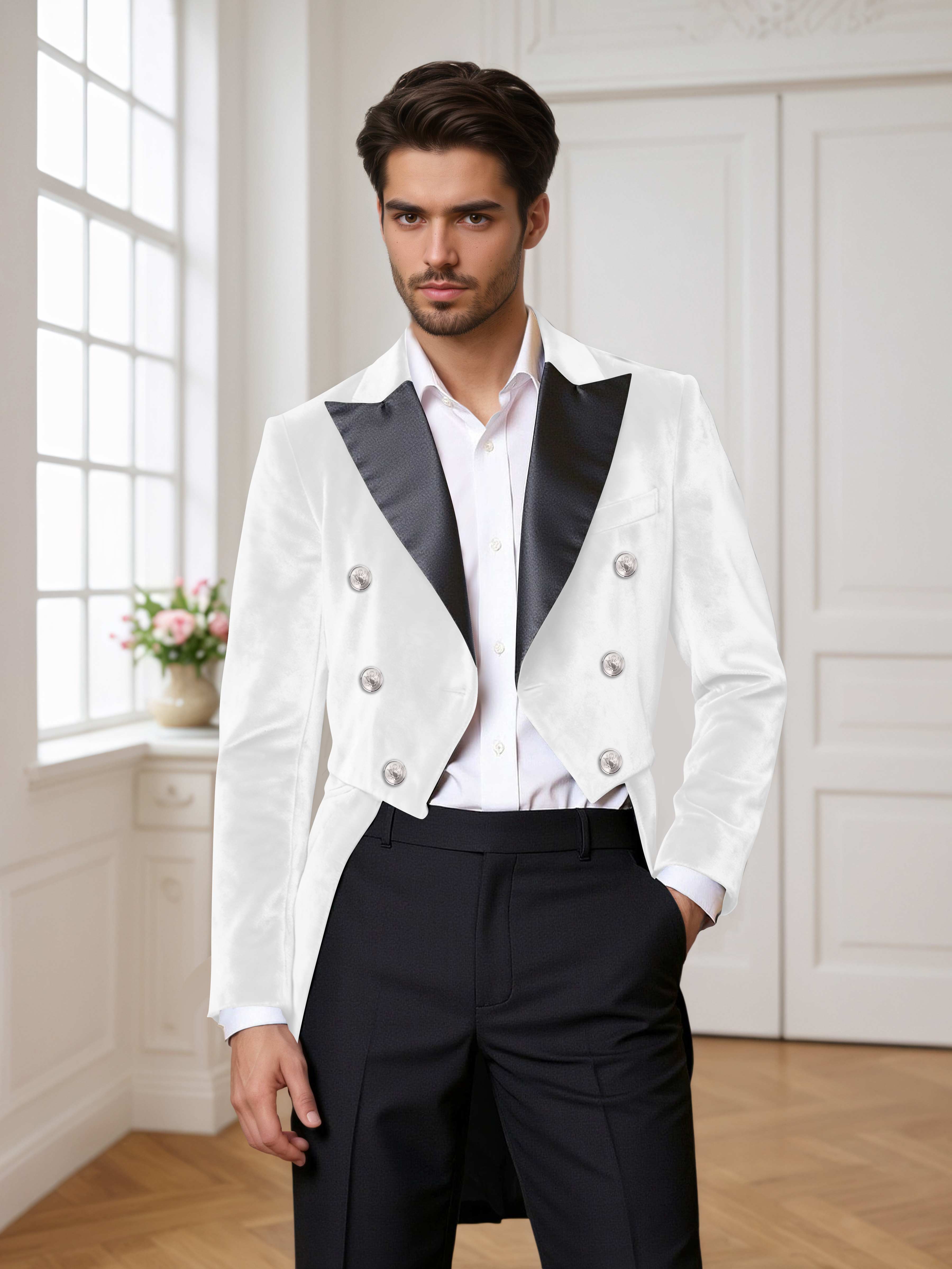 Velvet Tailcoat Double Breasted Peak Lapel Men's 2 Pieces Suit for Formal Wedding