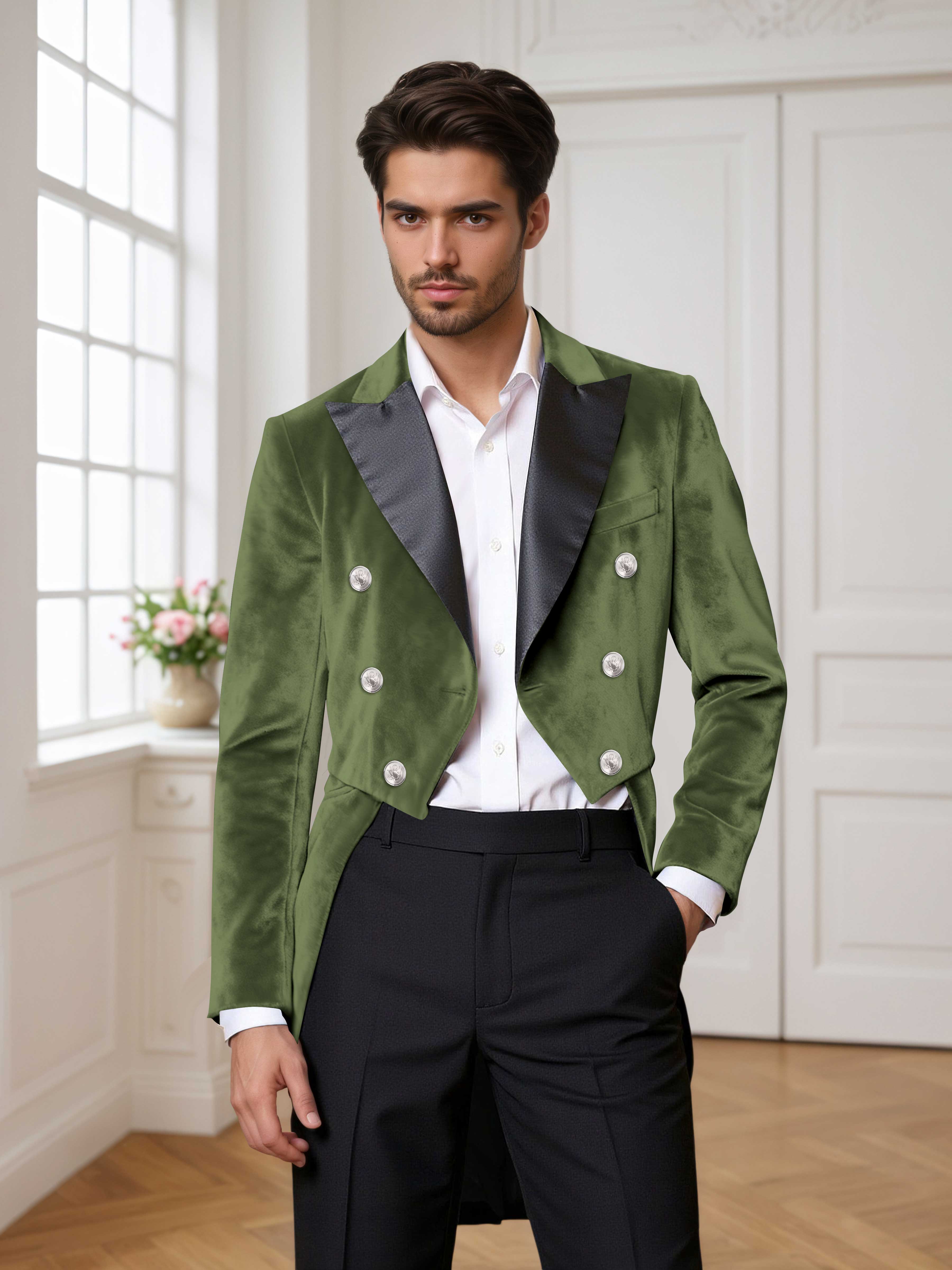 Velvet Tailcoat Double Breasted Peak Lapel Men's 2 Pieces Suit for Formal Wedding