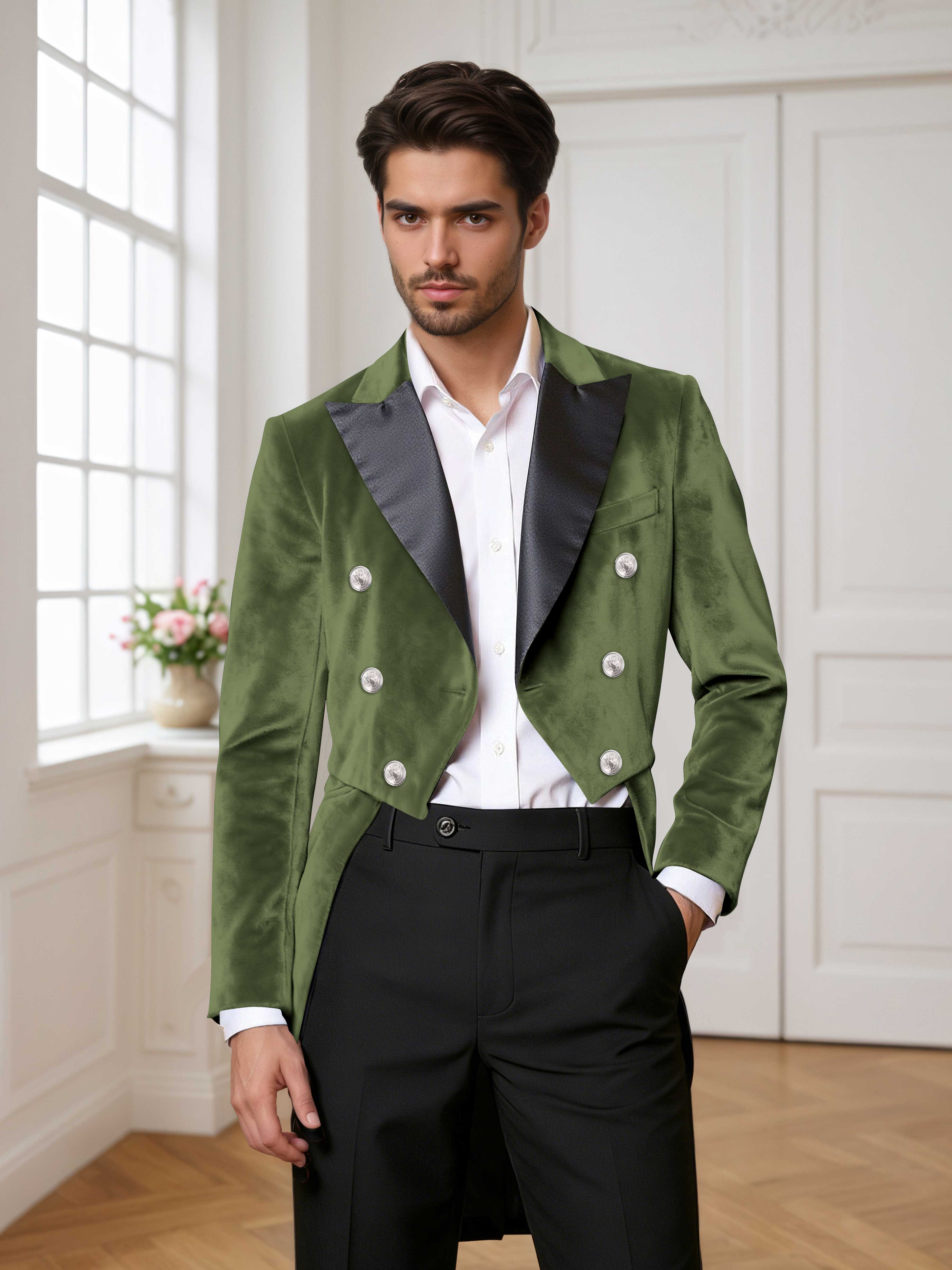 Velvet Tailcoat Double Breasted Peak Lapel Men's 2 Pieces Suit for Formal Wedding