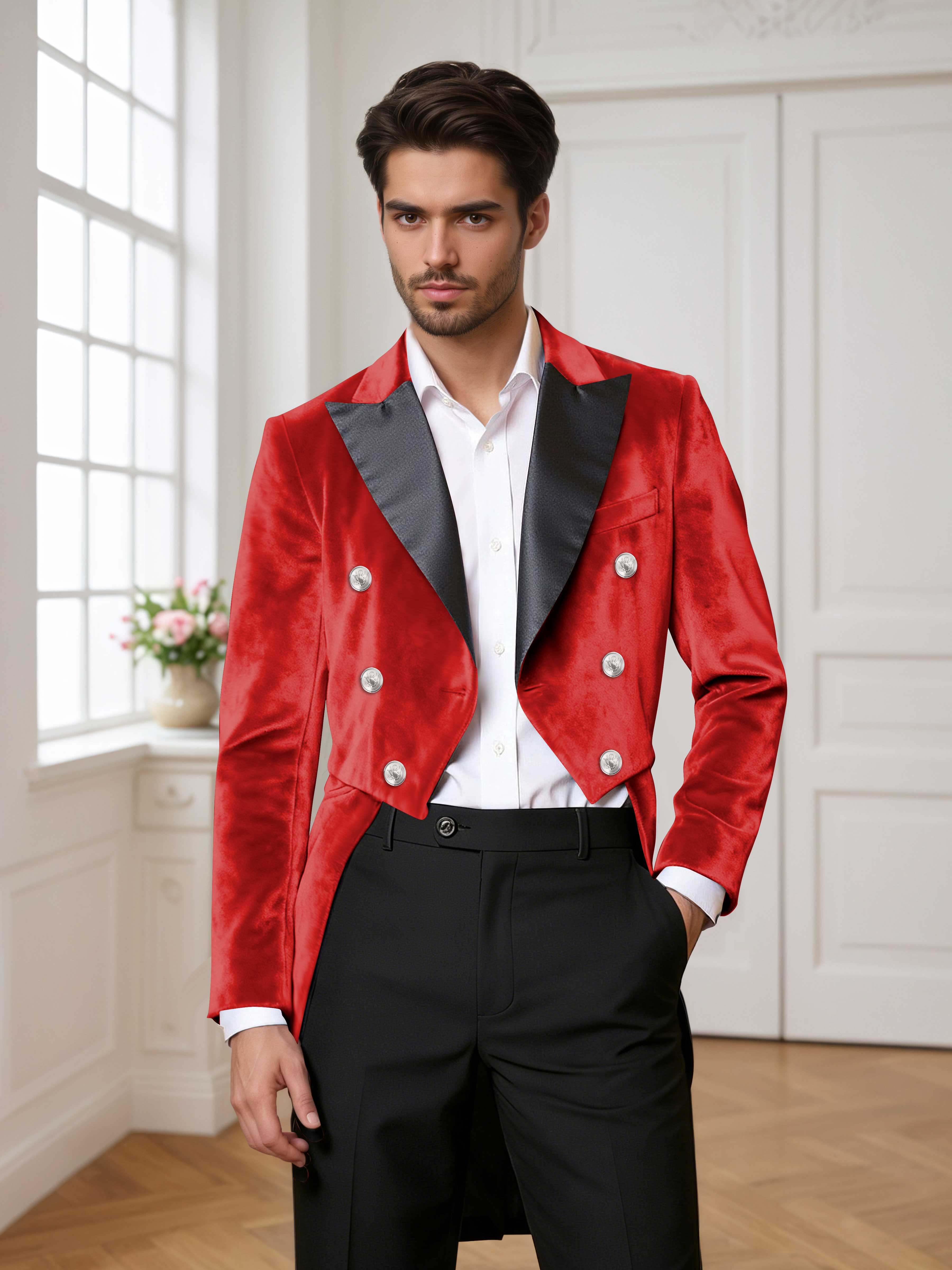 Velvet Tailcoat Double Breasted Peak Lapel Men's 2 Pieces Suit for Formal Wedding