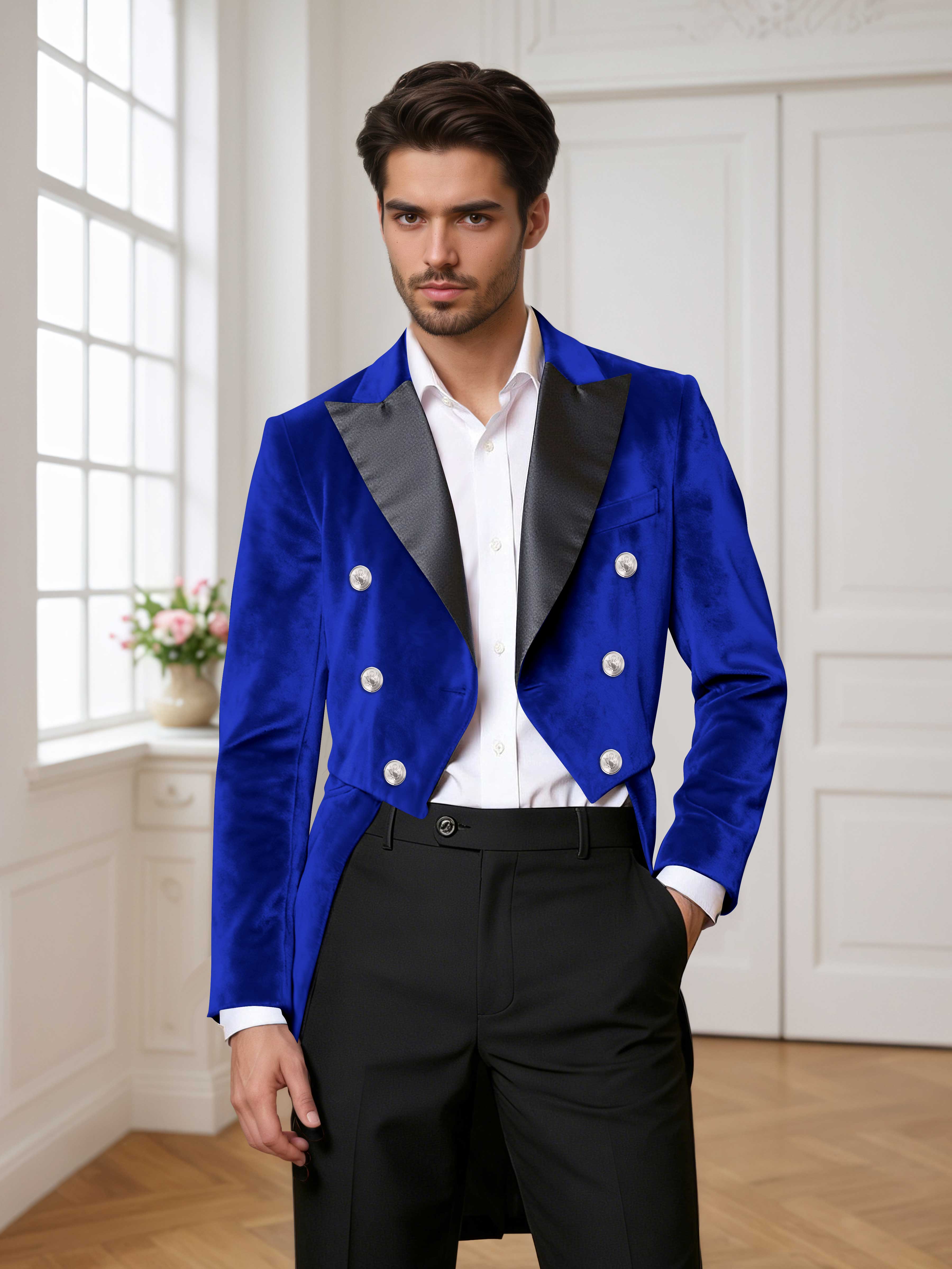 Velvet Tailcoat Double Breasted Peak Lapel Men's 2 Pieces Suit for Formal Wedding