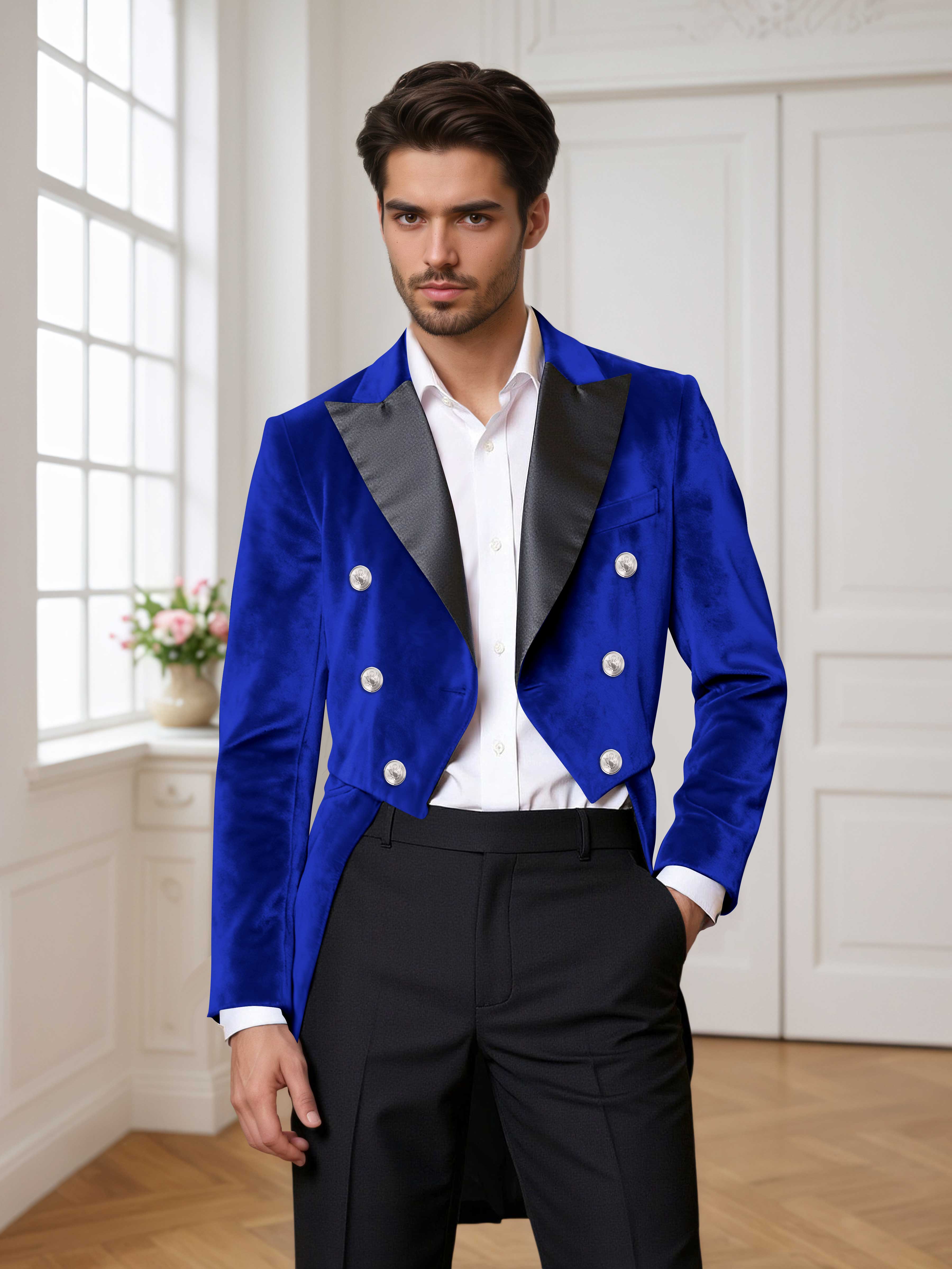 Velvet Tailcoat Double Breasted Peak Lapel Men's 2 Pieces Suit for Formal Wedding