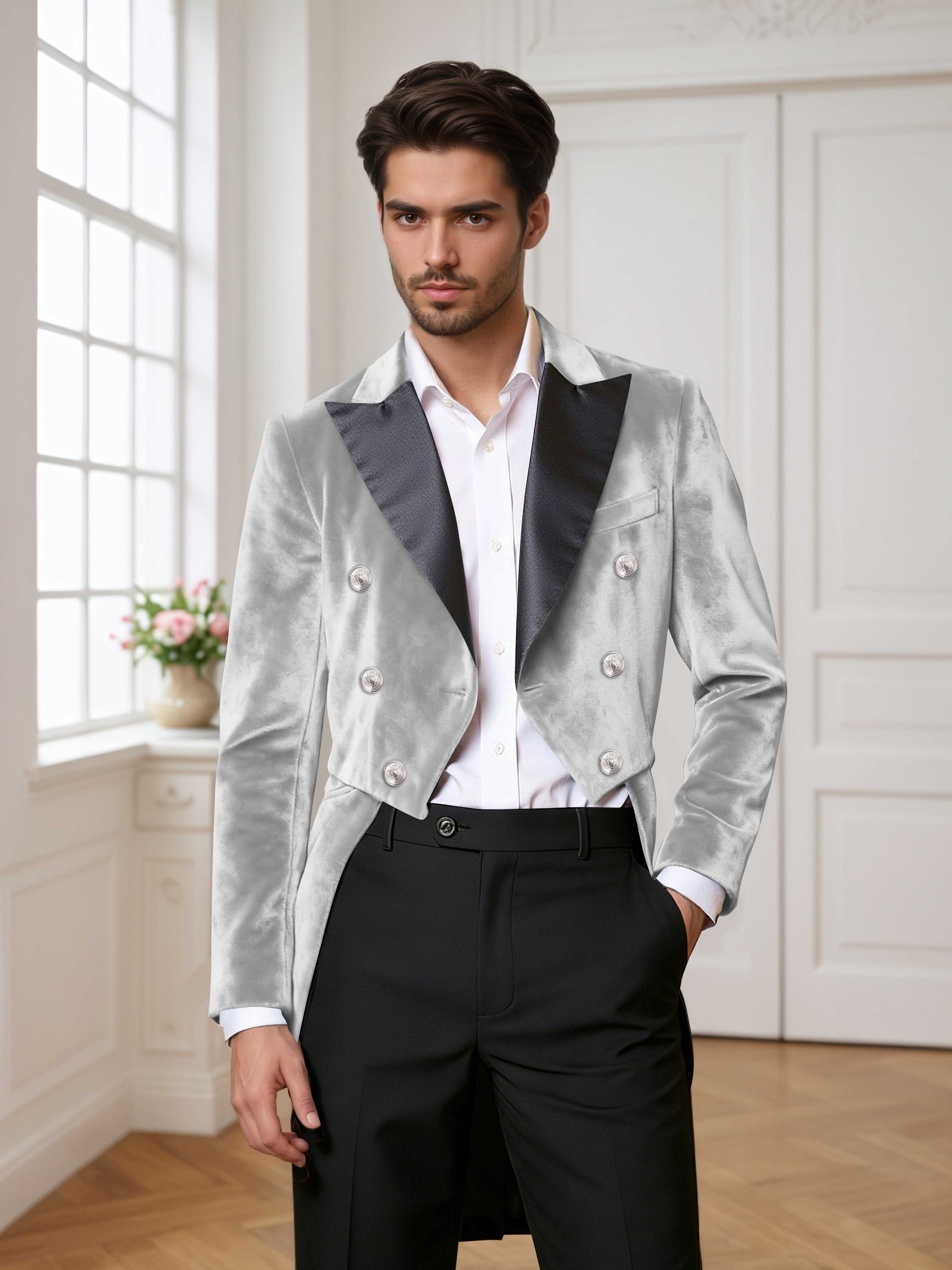 Velvet Tailcoat Double Breasted Peak Lapel Men's 2 Pieces Suit for Formal Wedding