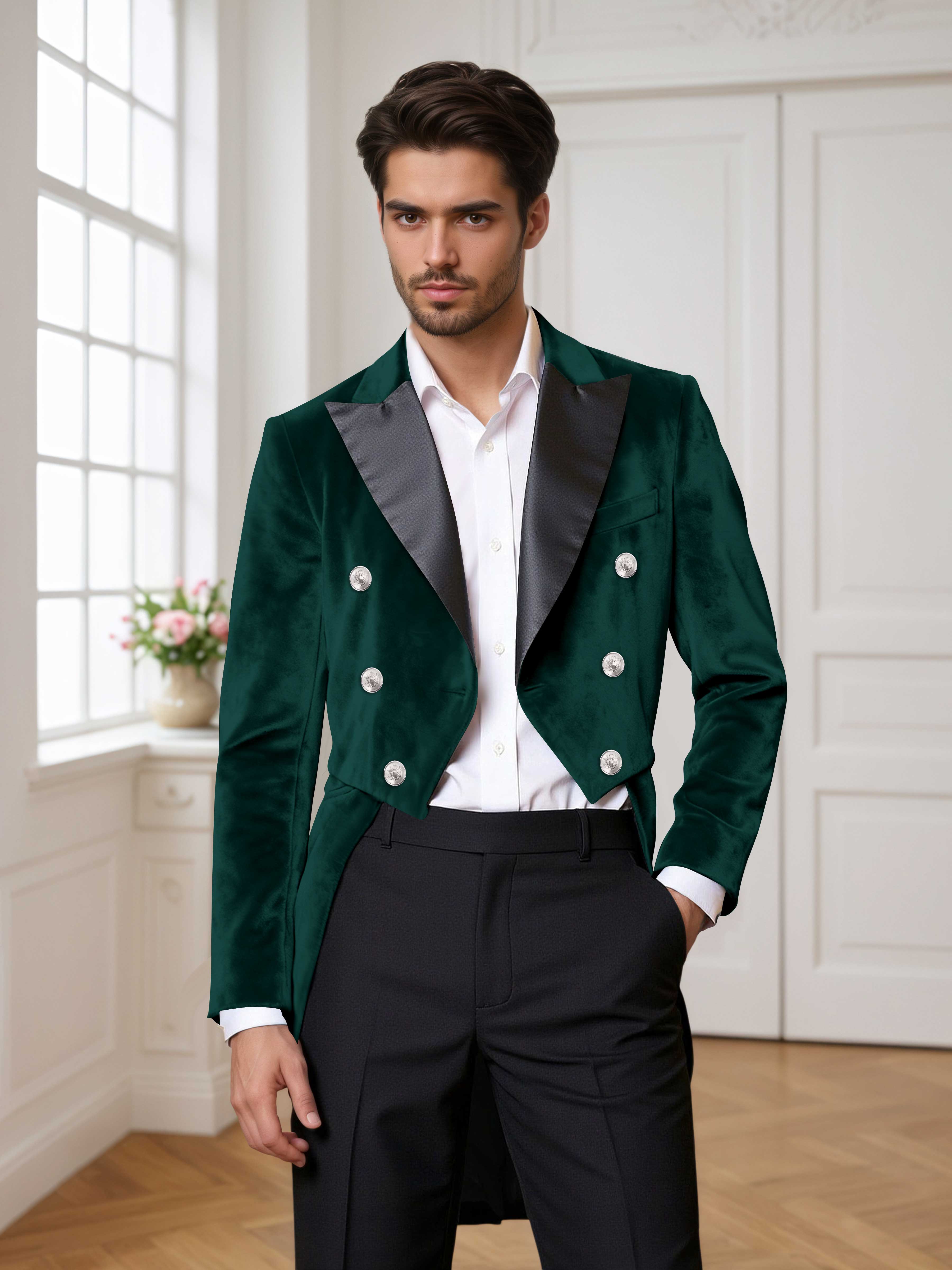 Velvet Tailcoat Double Breasted Peak Lapel Men's 2 Pieces Suit for Formal Wedding