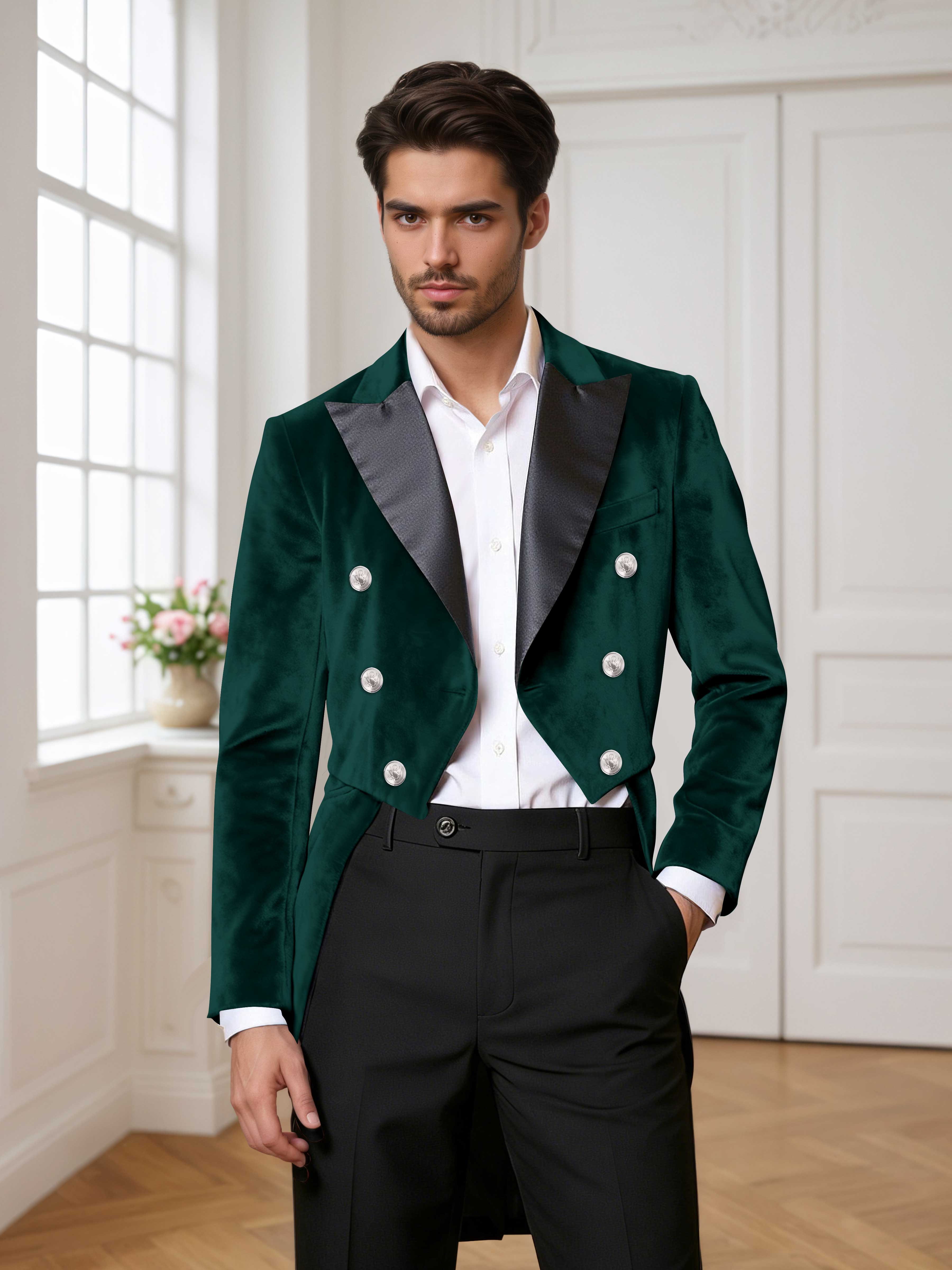 Velvet Tailcoat Double Breasted Peak Lapel Men's 2 Pieces Suit for Formal Wedding