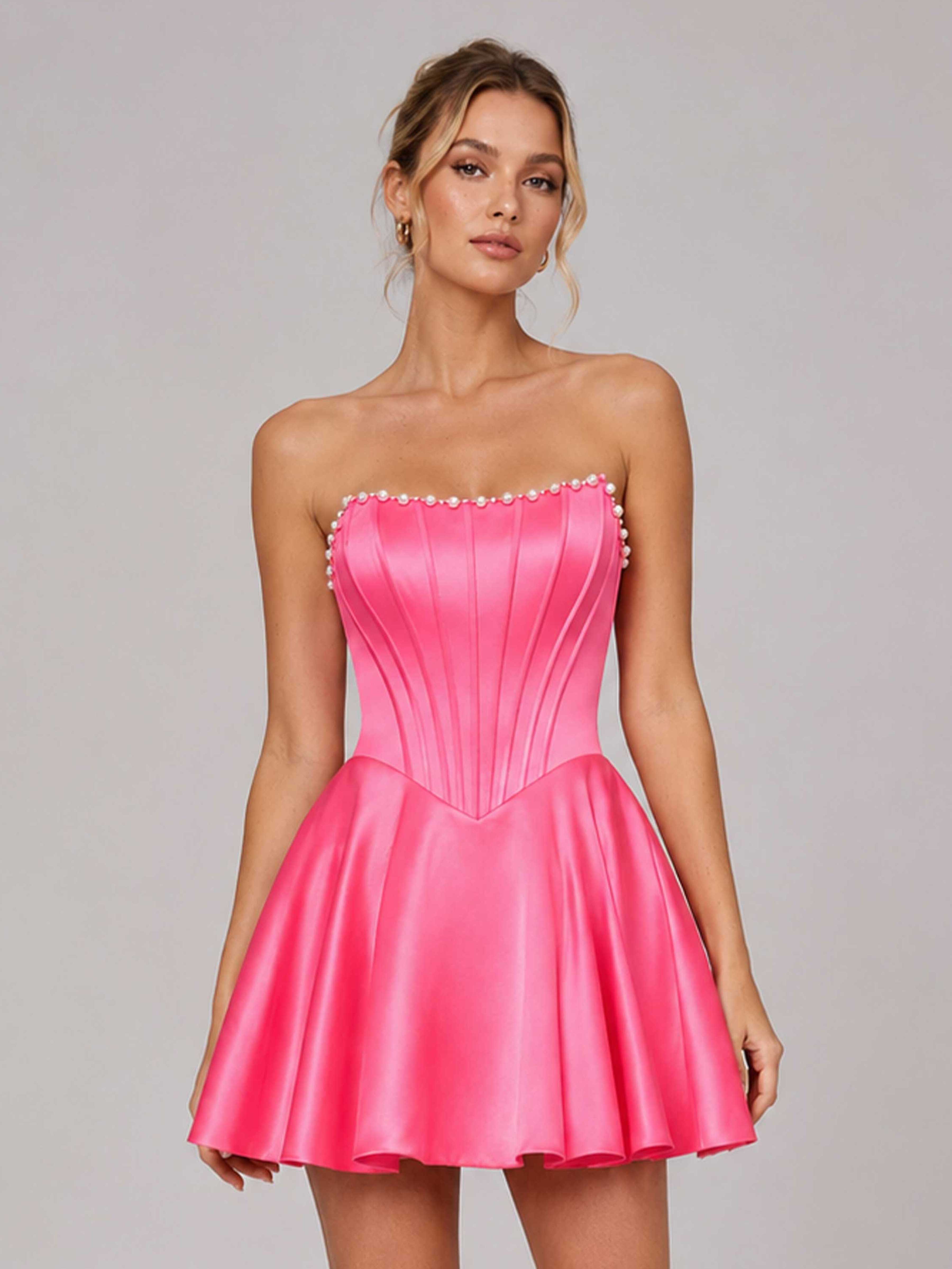 Veralise Pearl Embellished Satin Corset Homecoming Dresses