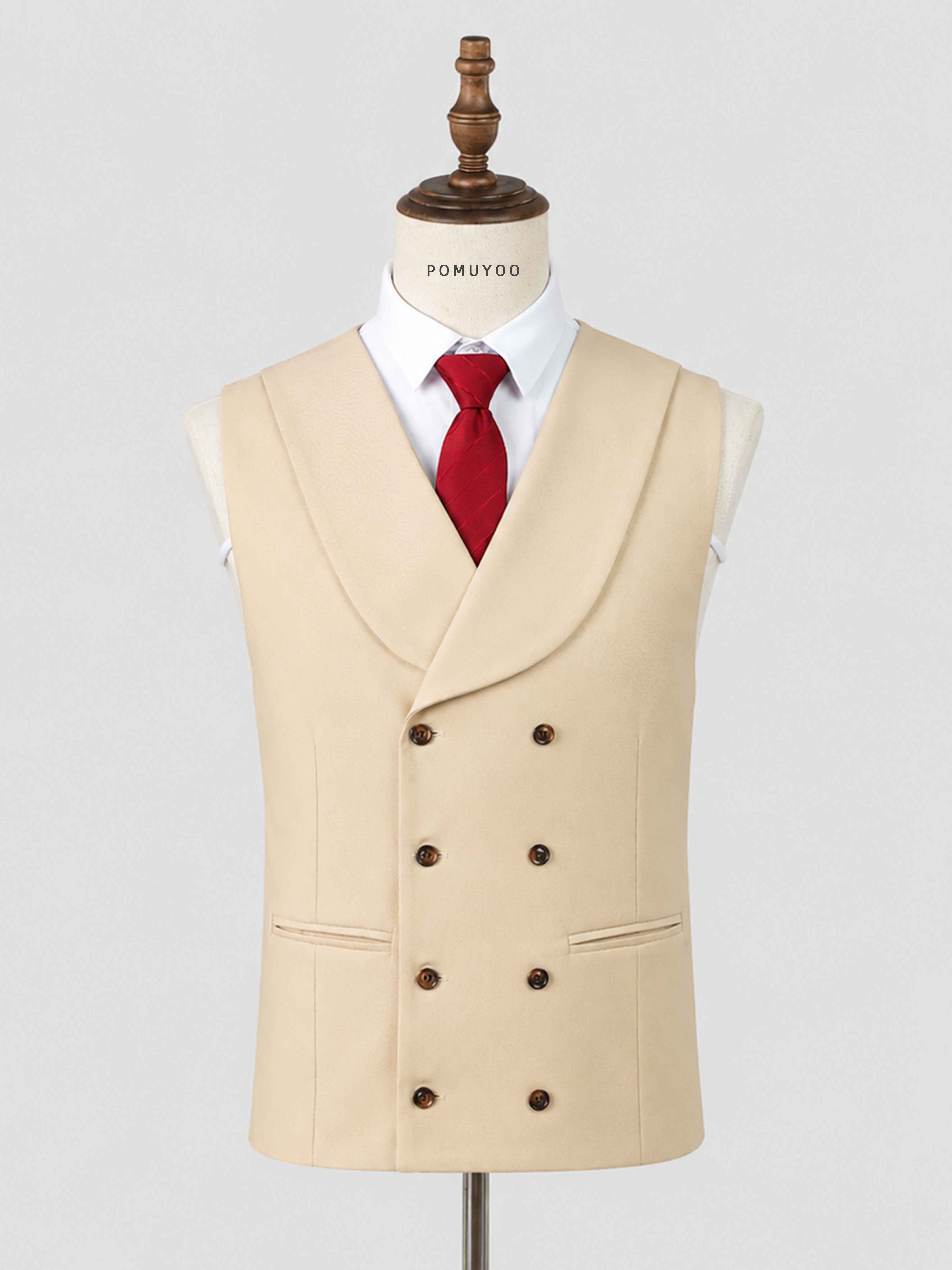 Beige men’s formal vest with button front for wedding suits