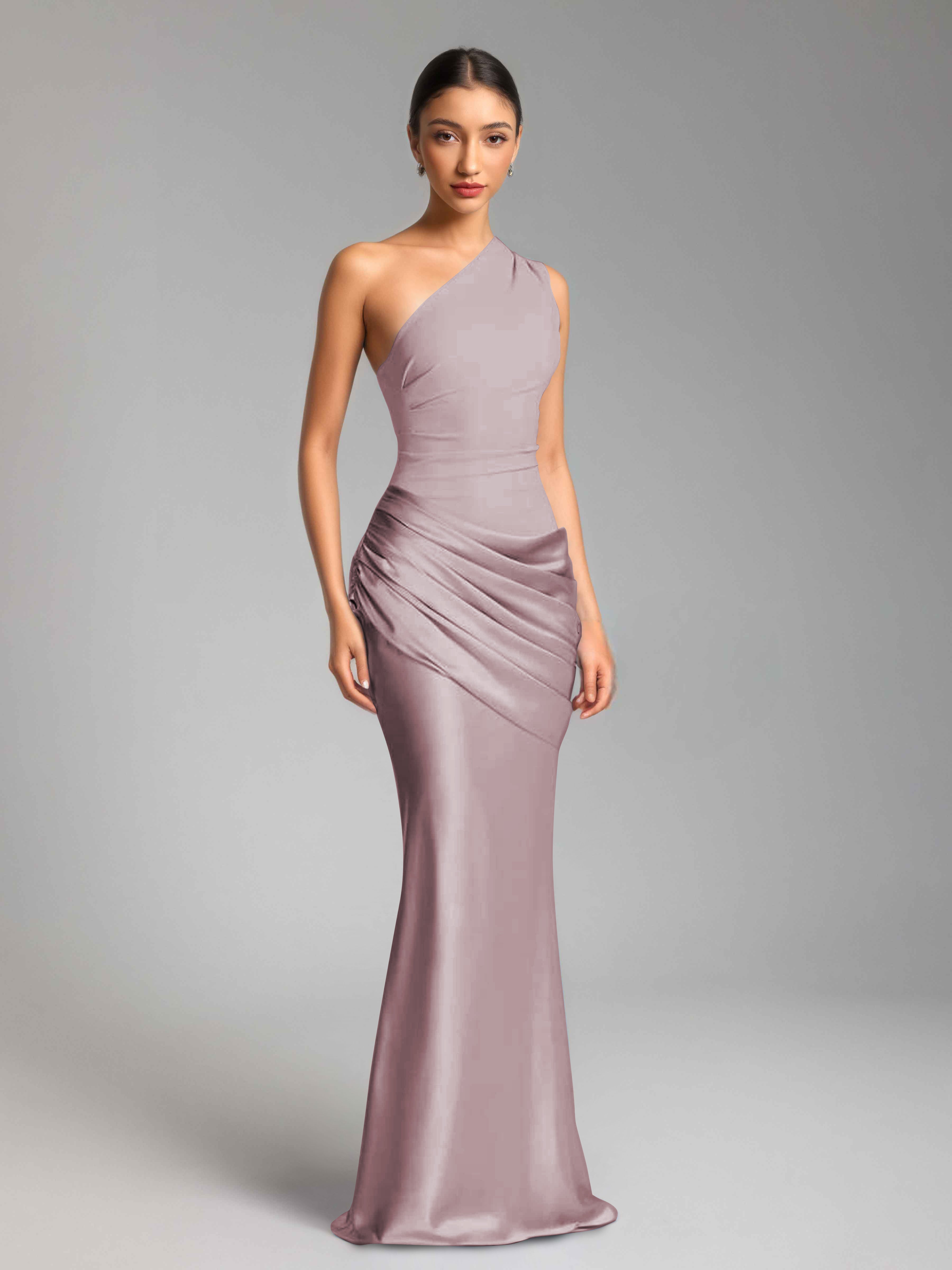 Jaelithra Gorgeous One Shoulder Pleated Satin Long Prom Dresses