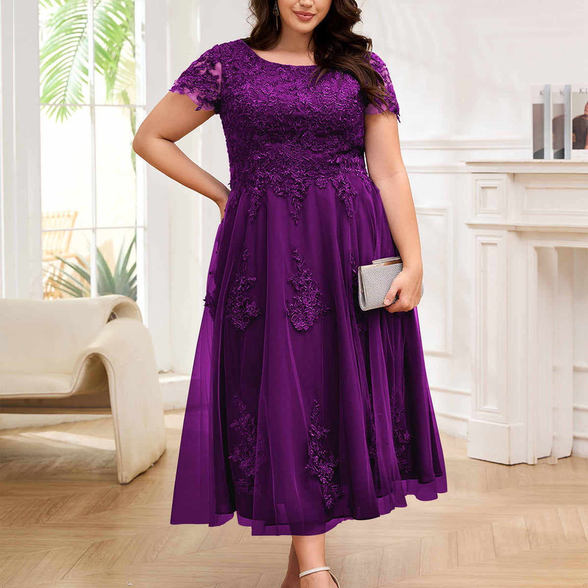 plum mother of the bride dresses Virginia Dreamy A-Line Appliques Tulle Plus Size Mother of the Bride Dresses, Plum