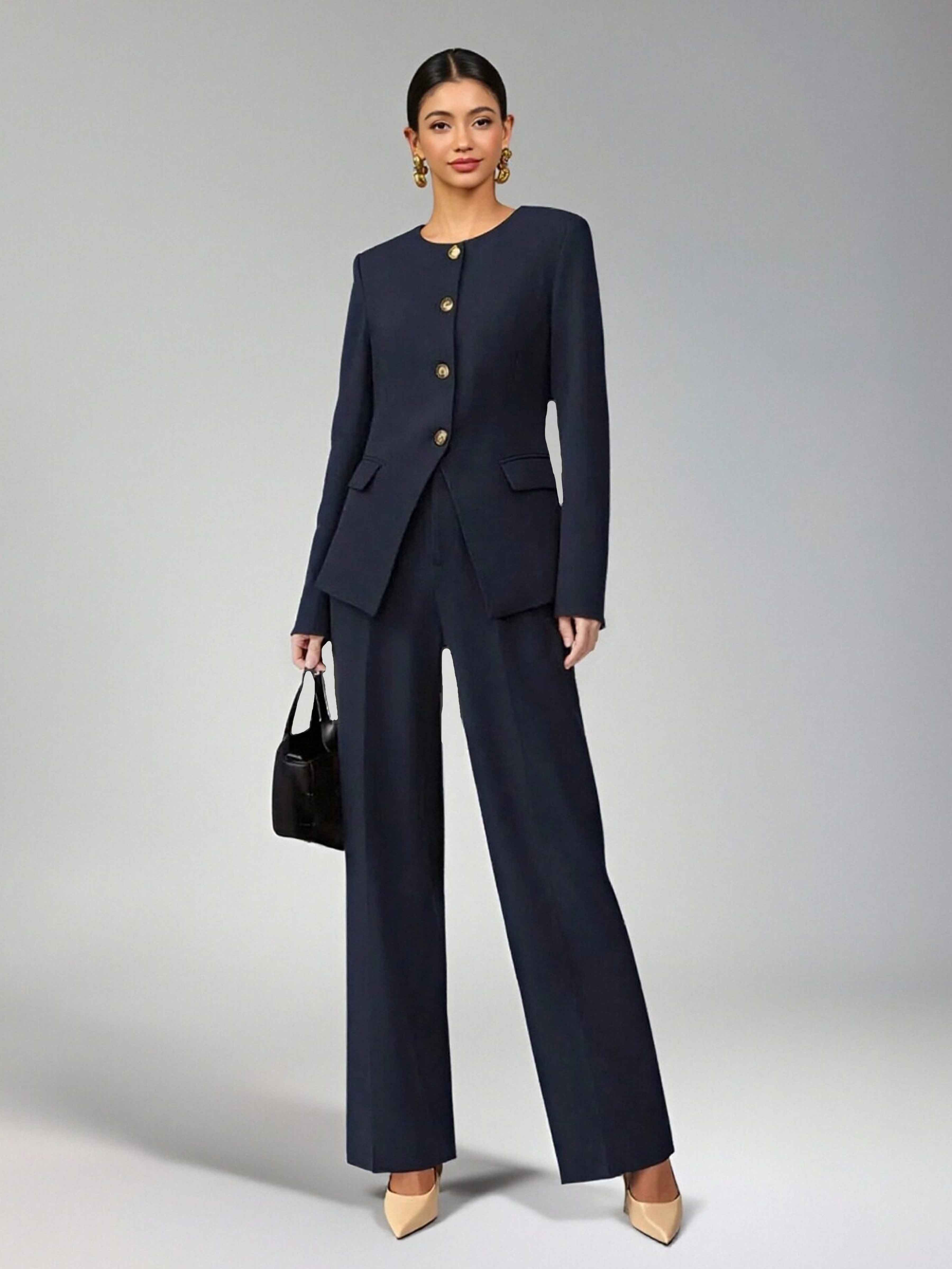 Trendy Women's 2 Pieces Scoop Single Four Buttons Casual Suit