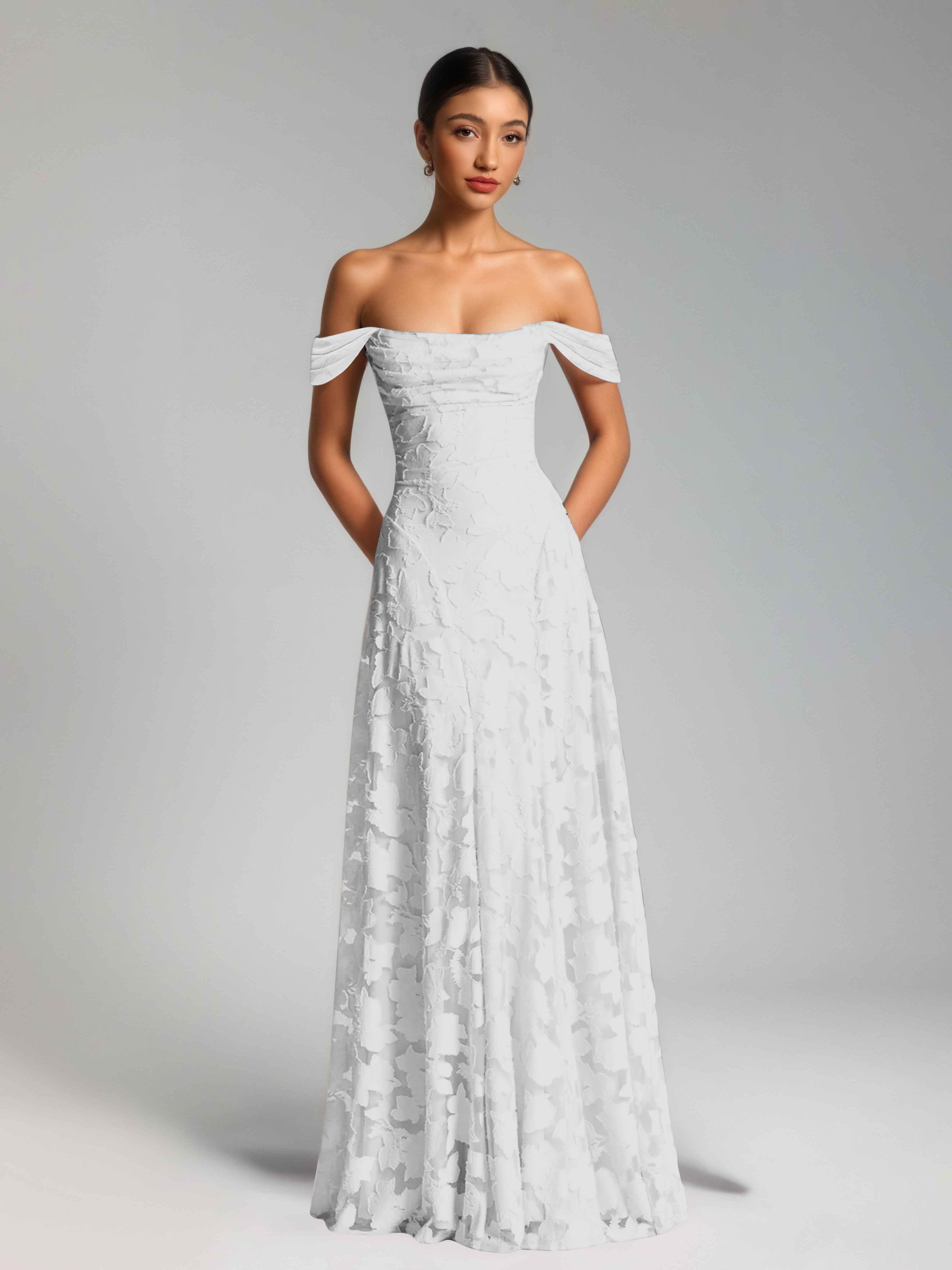 Oraelithra Charming A-Line Off the Shoulder Long Jacquard Bridesmaid Dresses