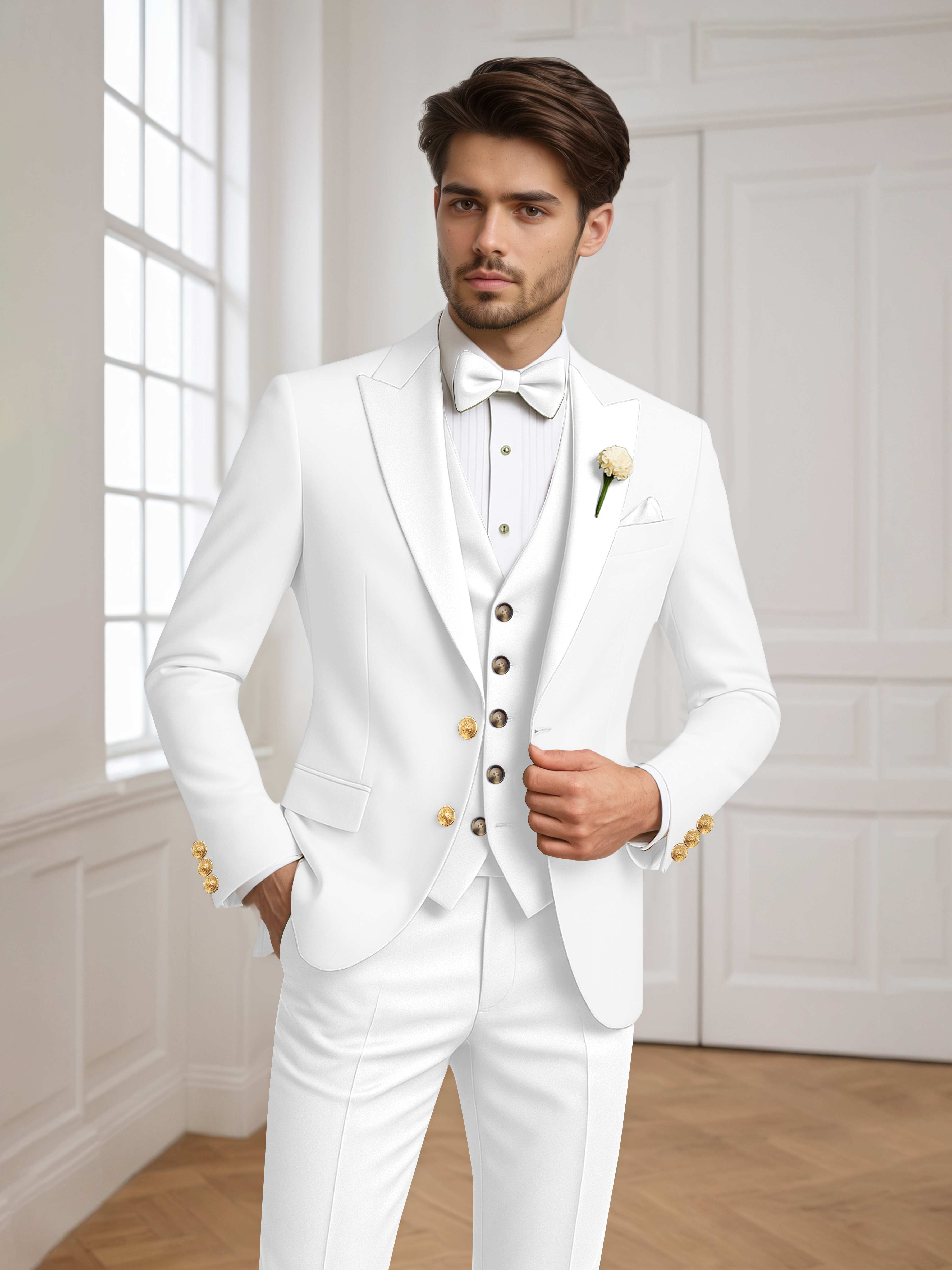 Color Block Peak Lapel Men's 3 Pieces Suit for Groom Wedding & Prom