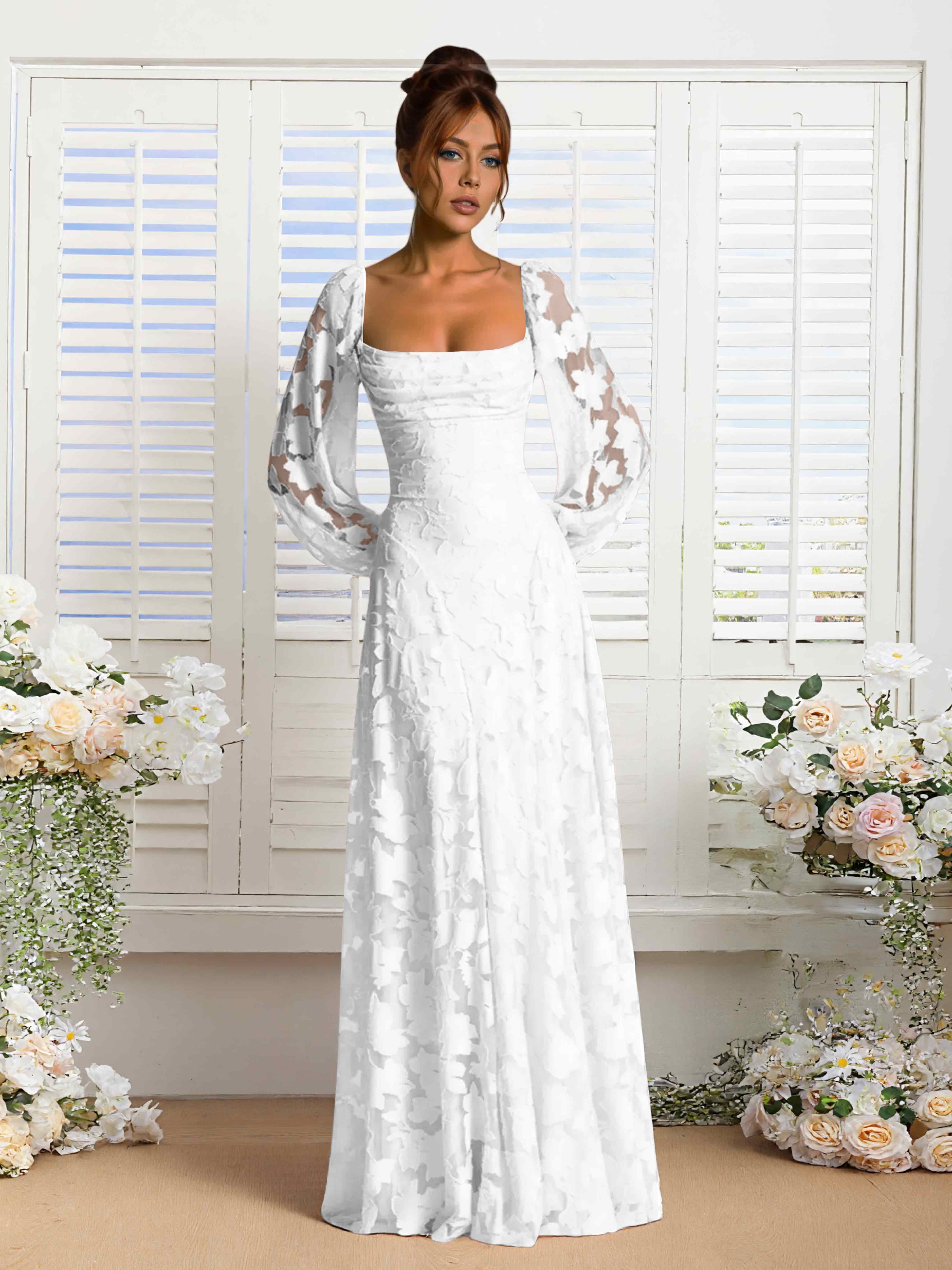 Xandra A-Line Long Sleeves Floor Length Floral Lace Formal Dresses