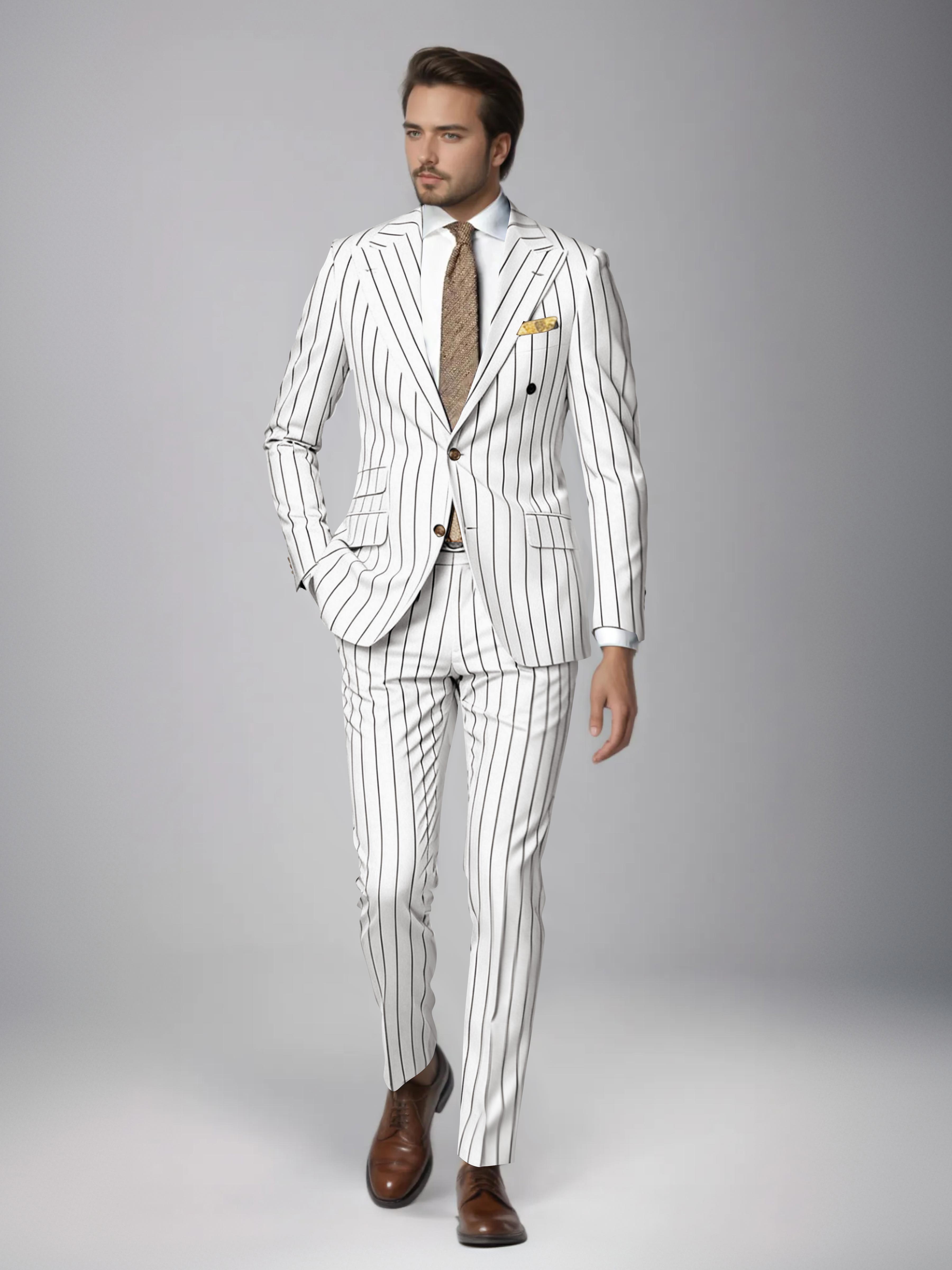 Classic 2 Pieces Men's Slim Fit Pinstripe Business Suit for Wedding & Office